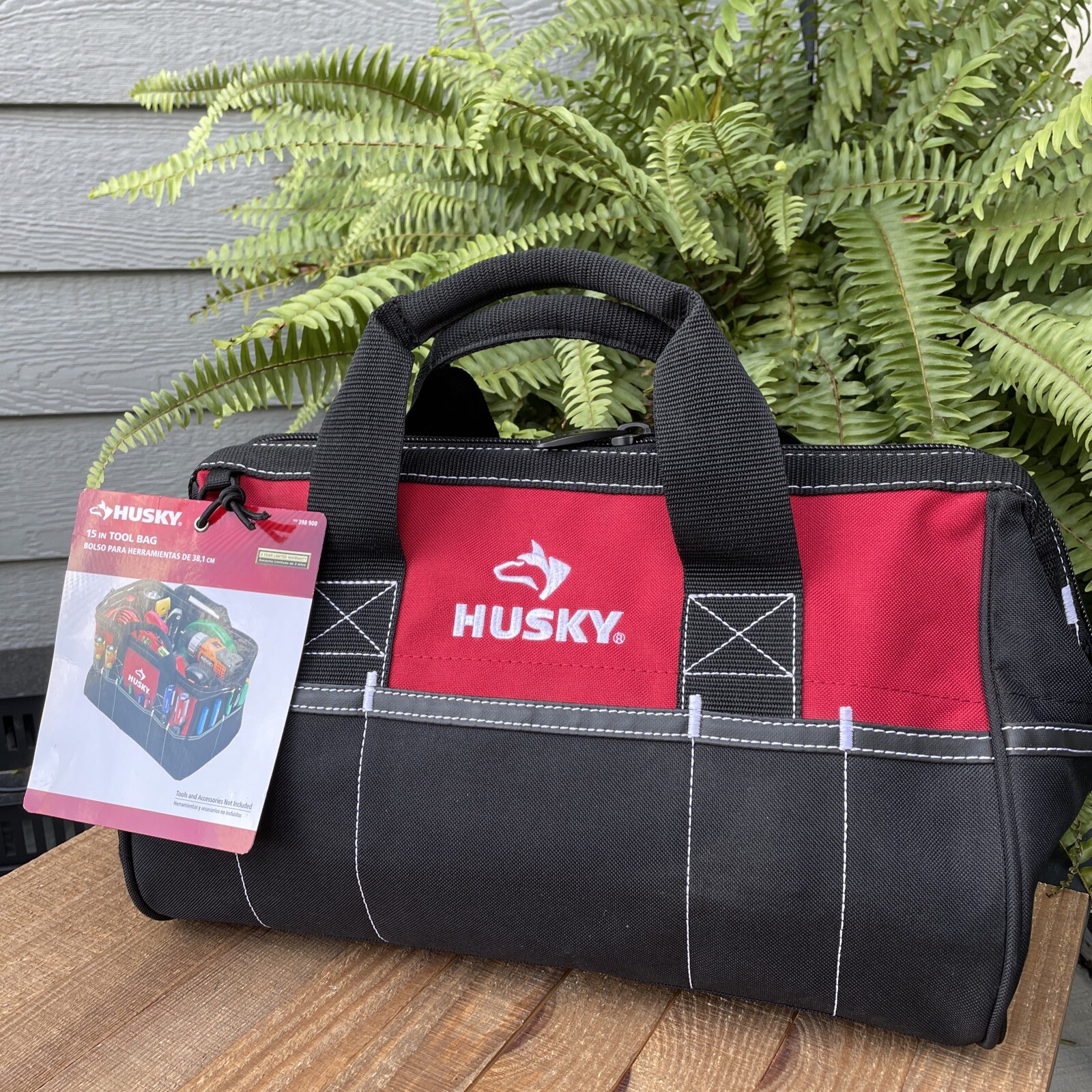 Husky 15 In Tool Bag 398900 Black Red Zippered Top & 14 Pockets