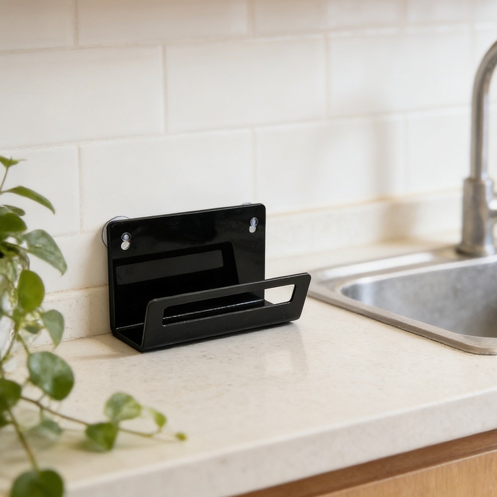 Sink-Mounted Sponge Holder Made of Acrylic 18cm x 5.5cm x 10.2cm Black