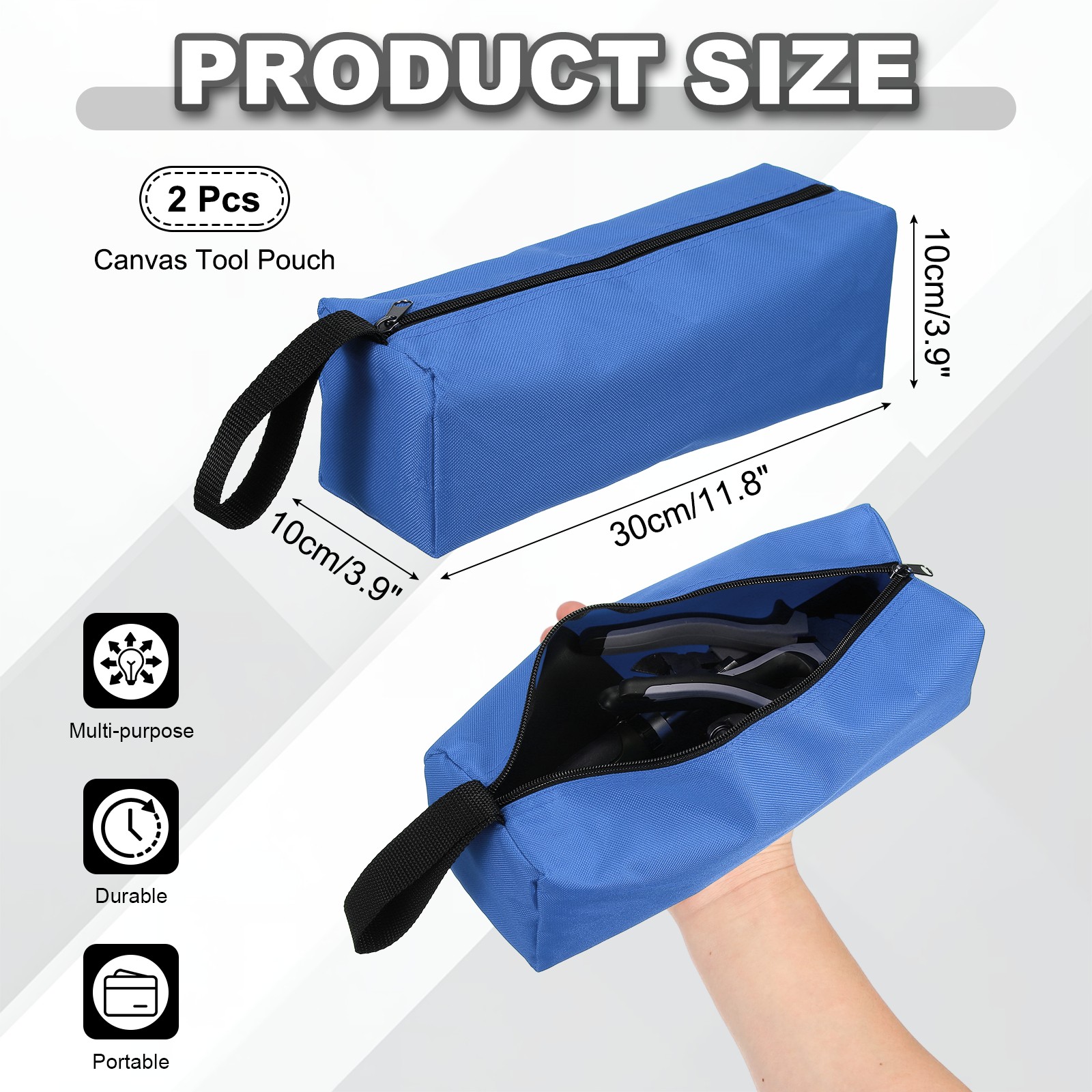 2 Pcs 11.8×3.9×3.9″ Multi Purpose Zipper Canvas Tool Pouch, Dark Blue