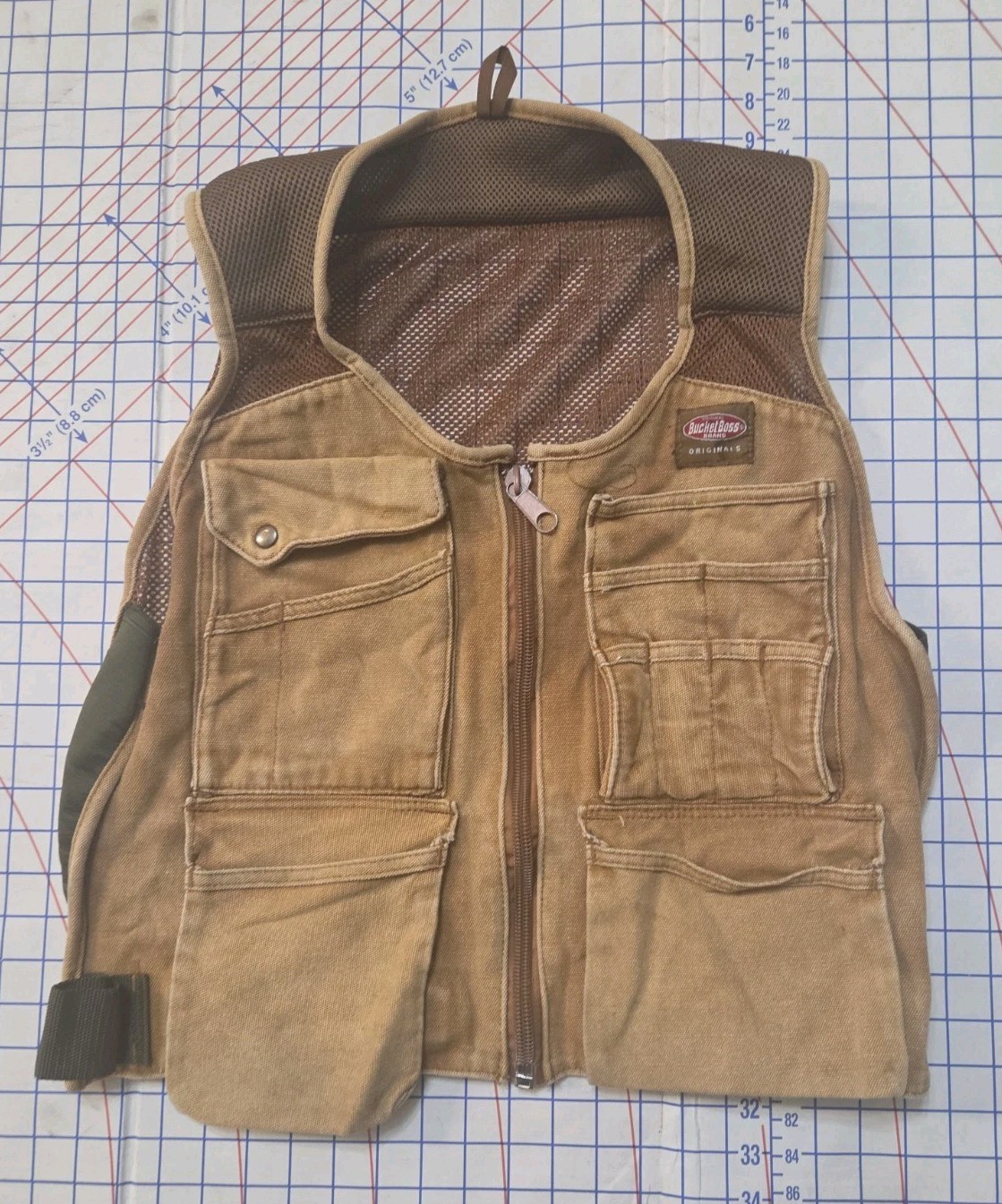 BUCKET BOSS 14-Pocket Canvas Tool Work Apron Size Small Carpenter Vest Brown