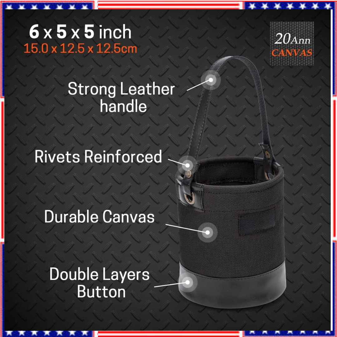 Tool Bucket Mini Small Parts Bag Heavy Duty Natural Canvas & Leather Bottom
