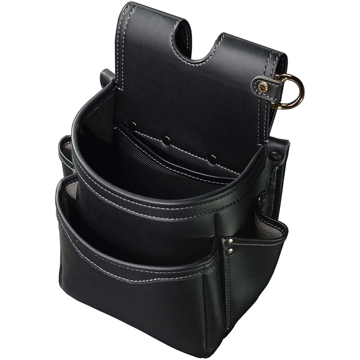 Fujiya AB-22BG 2-Tier Tool Pouch Black & Gold Light PU Leather Series Waist Bag