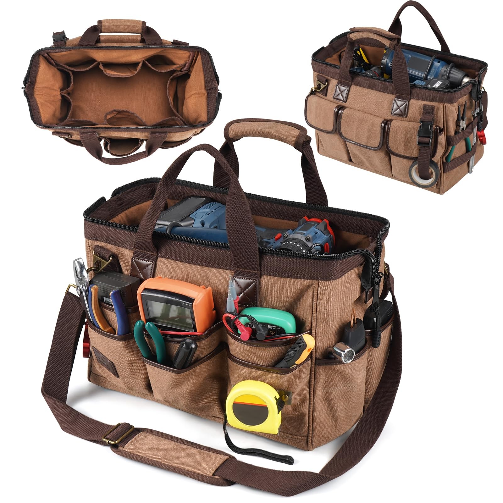 ARCFOX 14 Inch Portable Electrician Tool Bag 21 Pockets – Heavy Duty 16OZ Can…