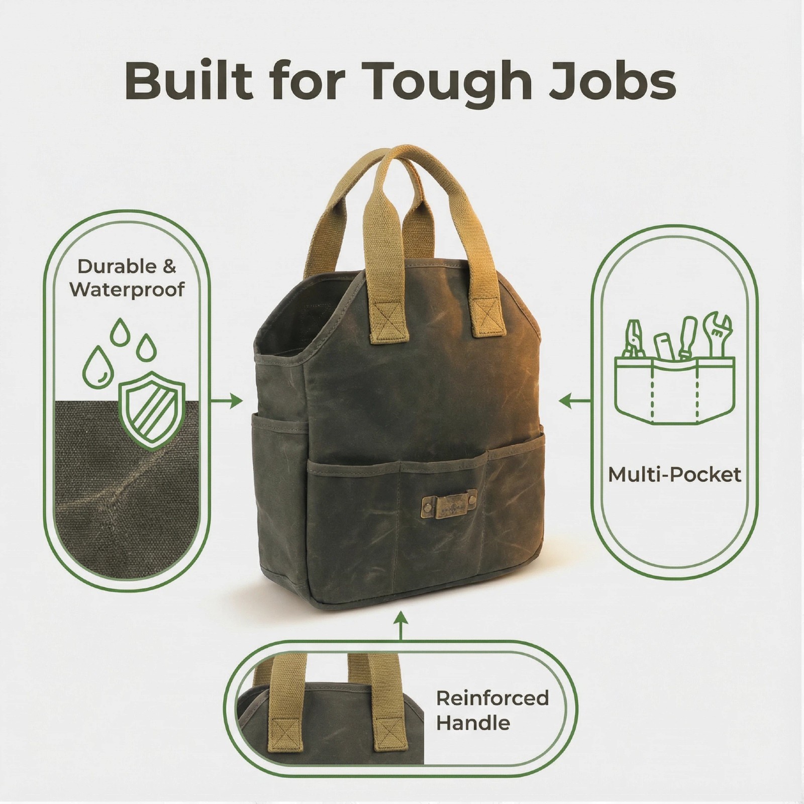 Tourbon Sturdy Canvas Garden Tool Tote Bag Farmer DIY Utility Storage Organizer