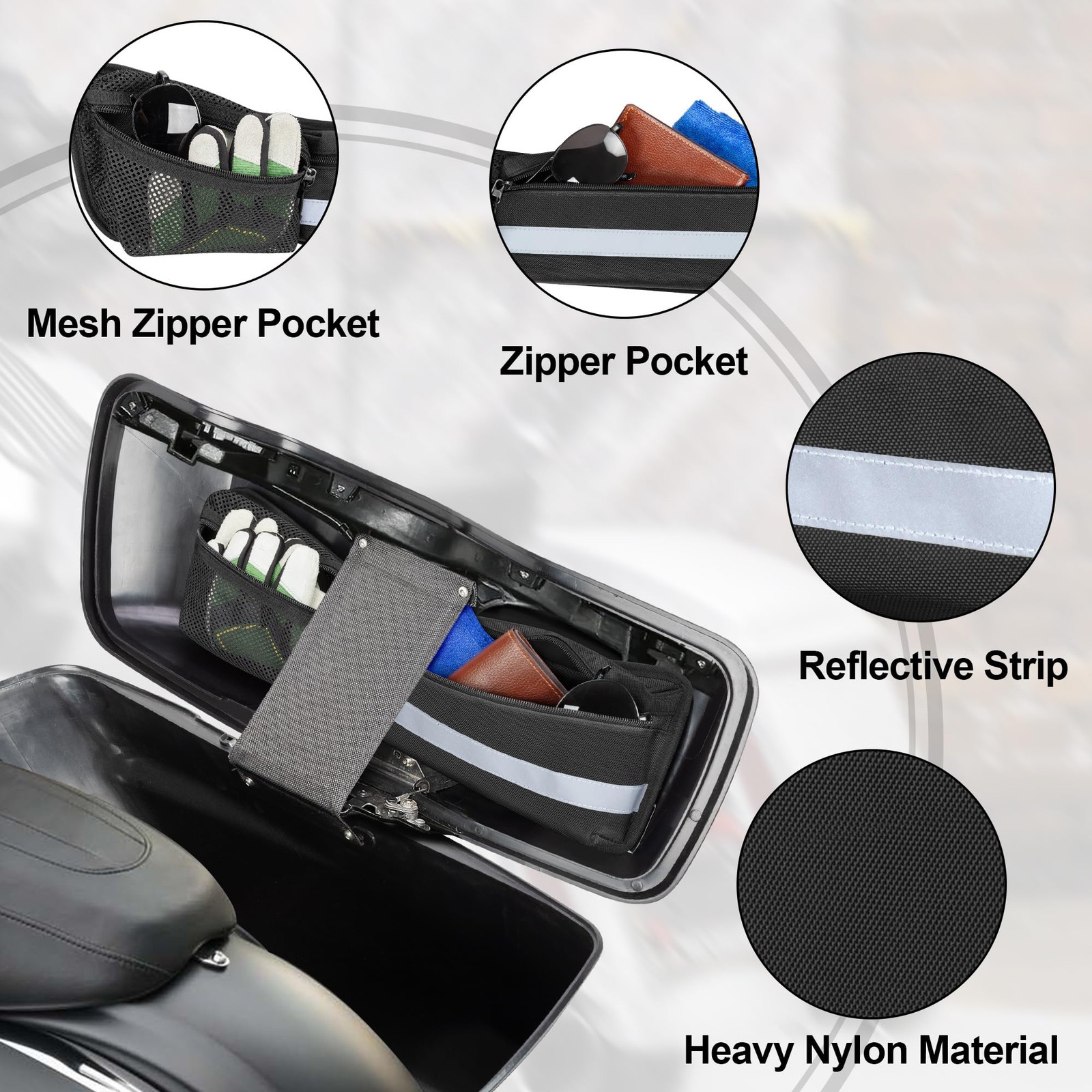 2pcs Hard Saddlebag Lid Organizers, Universal Saddlebag Lid Organizer Pouch S…