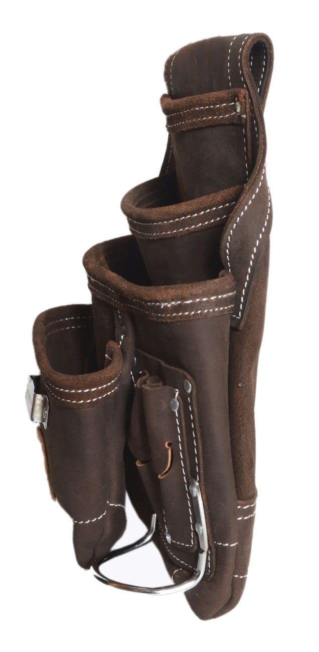 20148 10 Pocket Top Grain Leather Tool Bag Oil Tan Handyman Construction