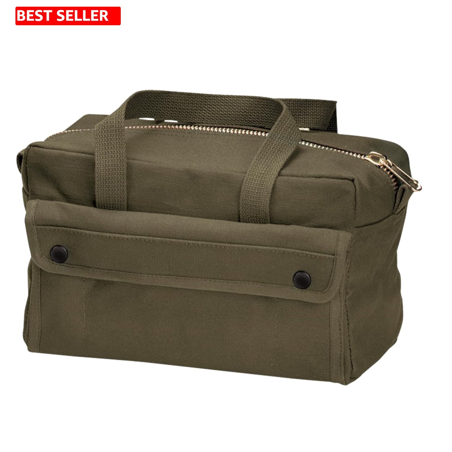Heavyweight Canvas Tool Bag – Olive Drab with Brass Zipper for Secure Storage