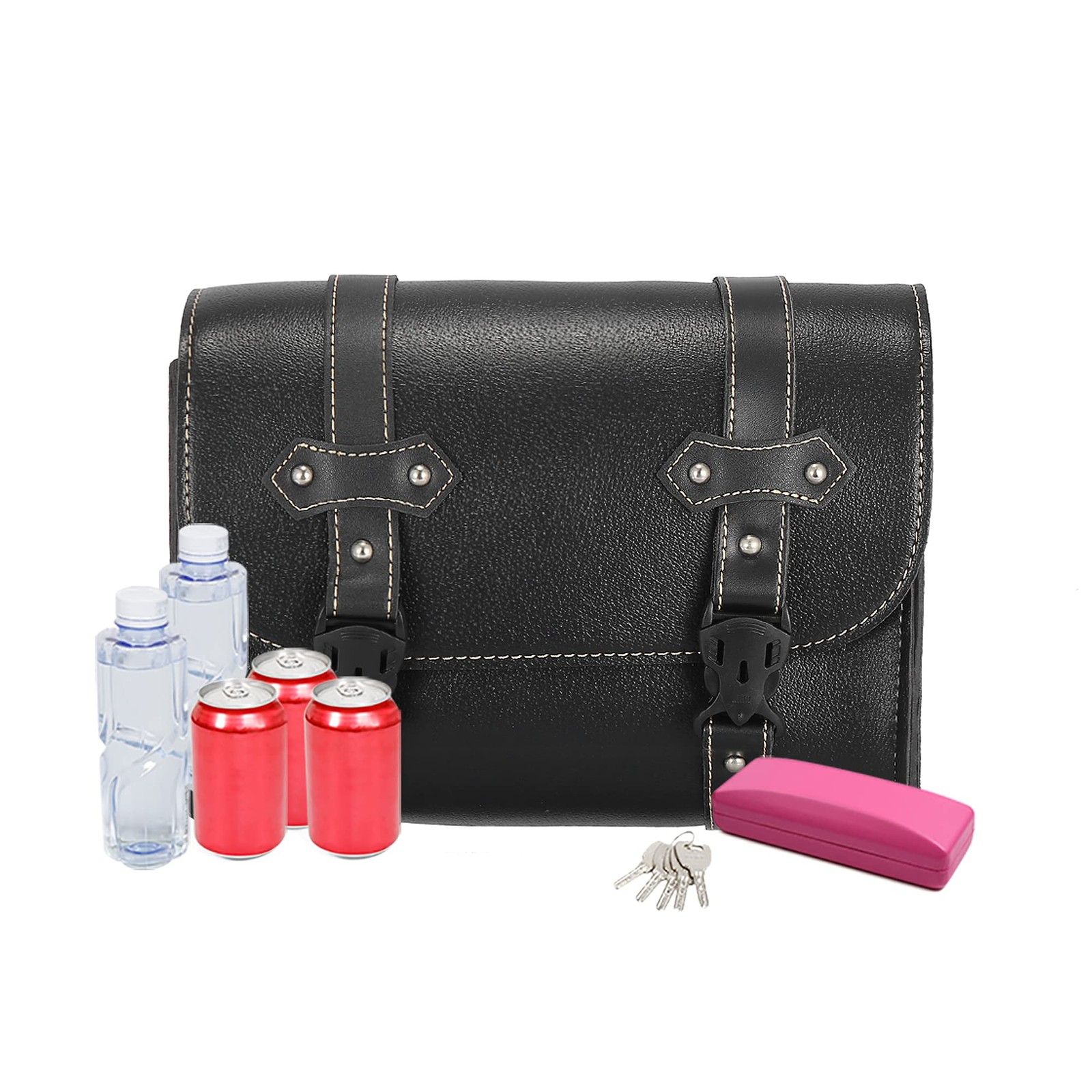 Motorcycle Tool Bag Handlebar Faux Leather Cycling Luggage Waterproof Black