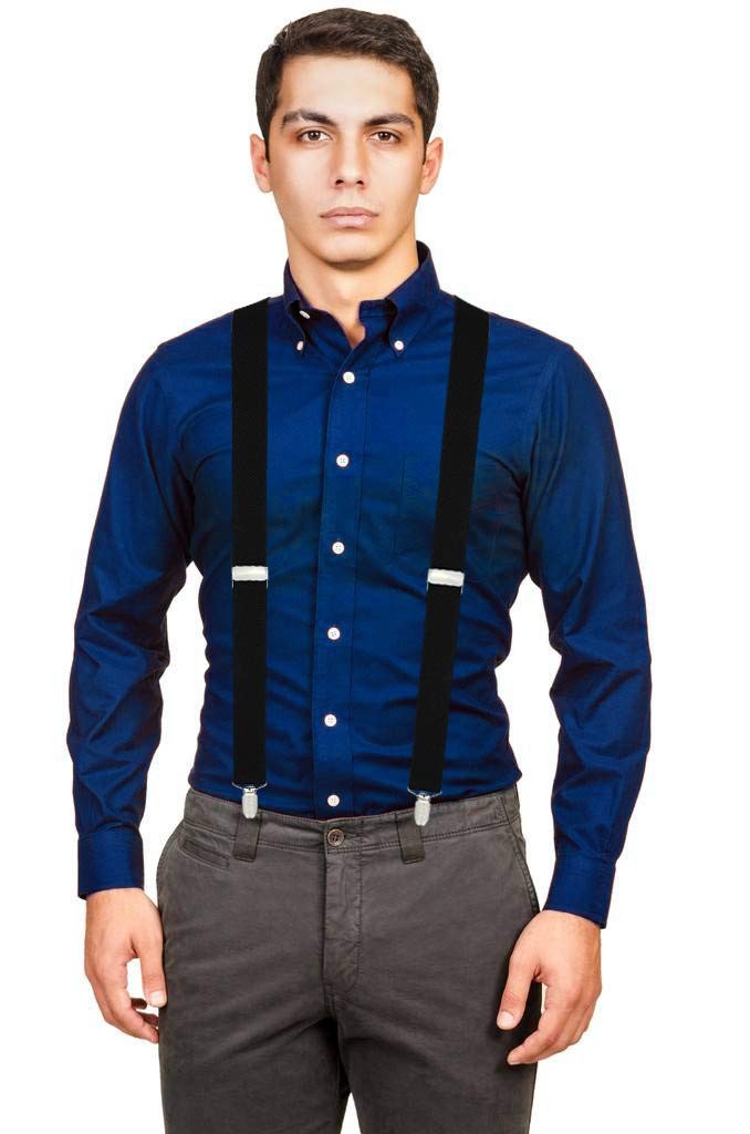 Moulen Men’s X-Back 1.4 Inches Wide 4-Clips Adjustable Large, Black