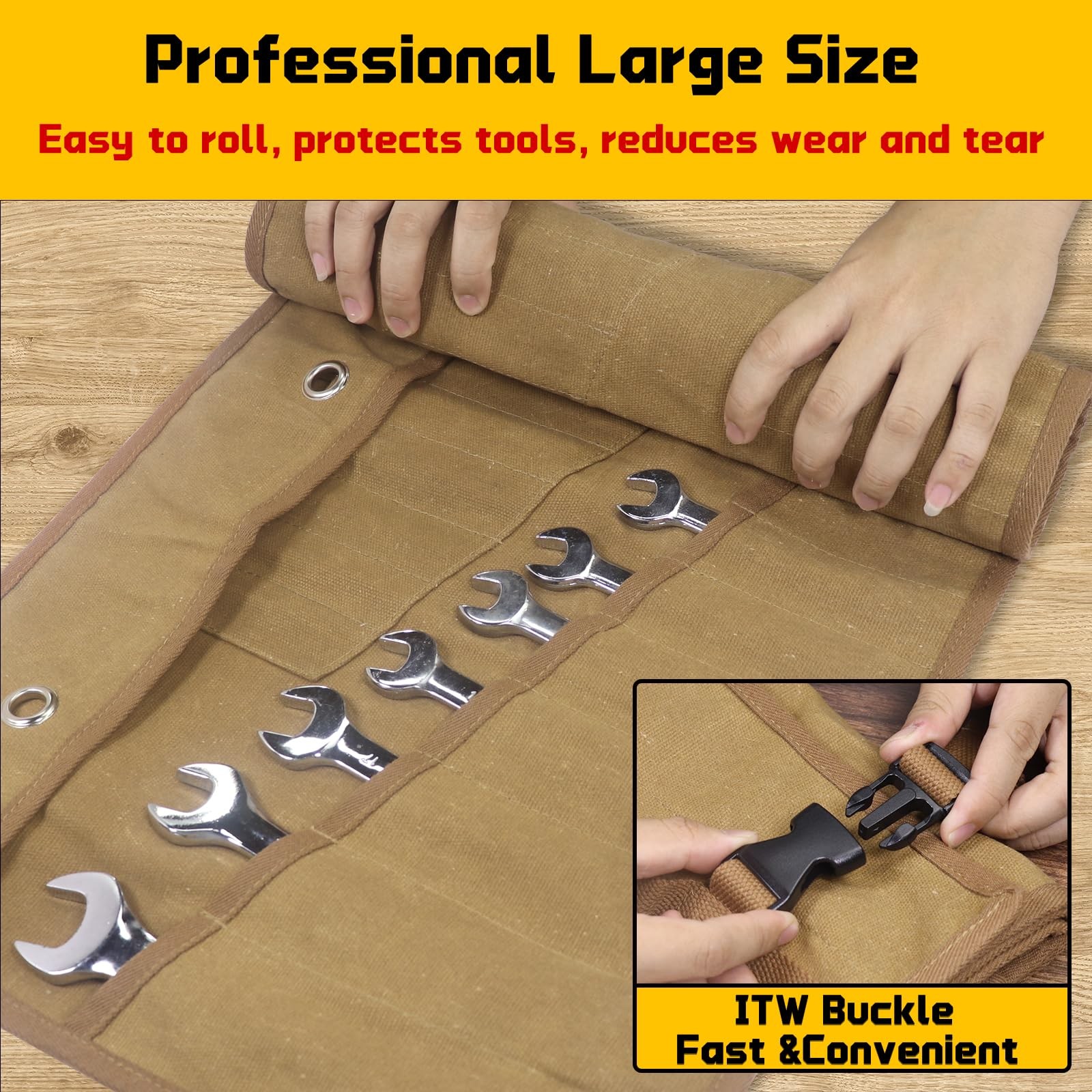 Wrench Roll 32 Pockets, Heavy-Duty 16 oz. Waxed Canvas Wrench Roll Up Bag Hol…