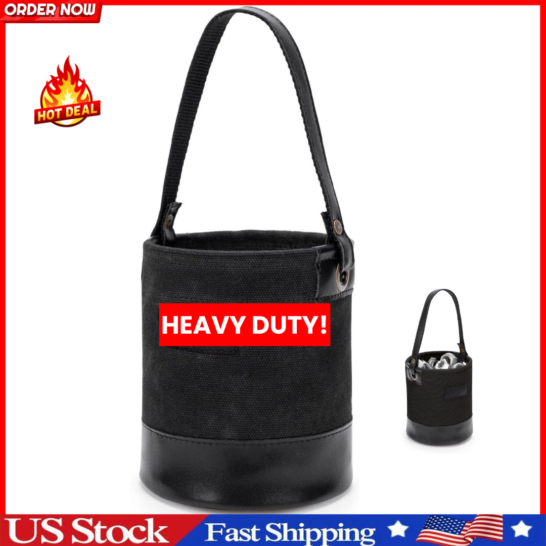 Tool Bucket Mini Small Parts Bag Heavy Duty Natural Canvas & Leather Bottom