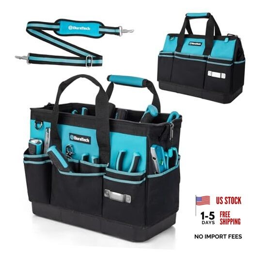 16-Inch Heavy Duty Tool Bag with Waterproof Hard Bottom, Tool Bag 16 Inch