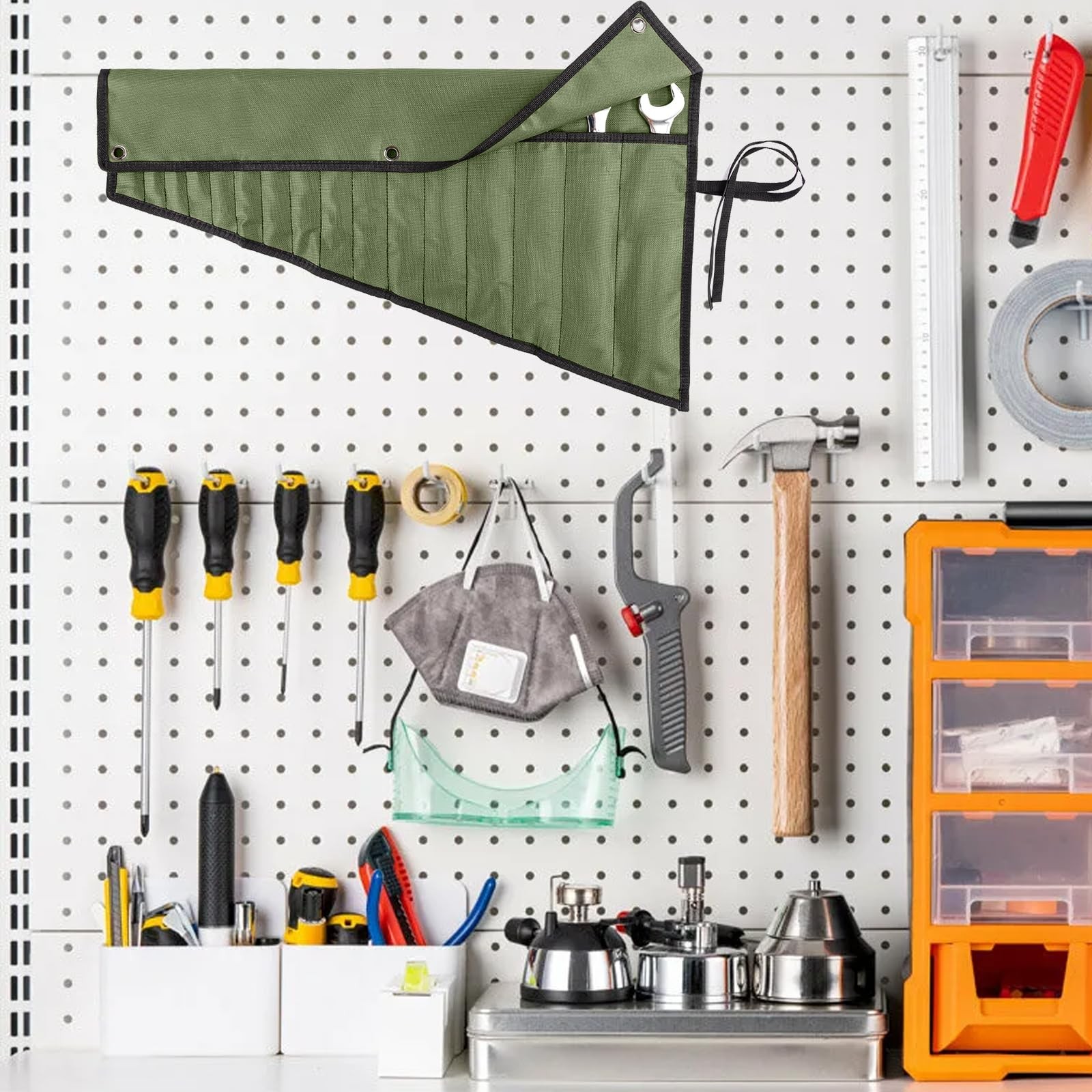 Wrench Organizer,Tool Roll Pouch – 16-Pocket Waterproof Oxford Army Green