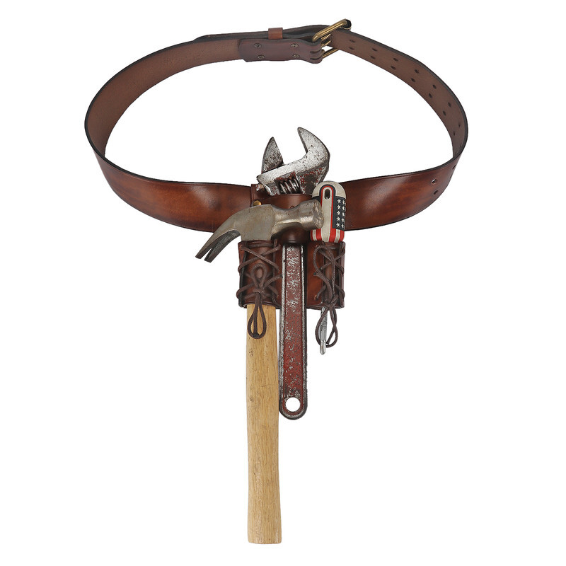 TOURBON Leather Spud Wrench Tool Iron Double Worker Bull Pin Holder Belt Pouch