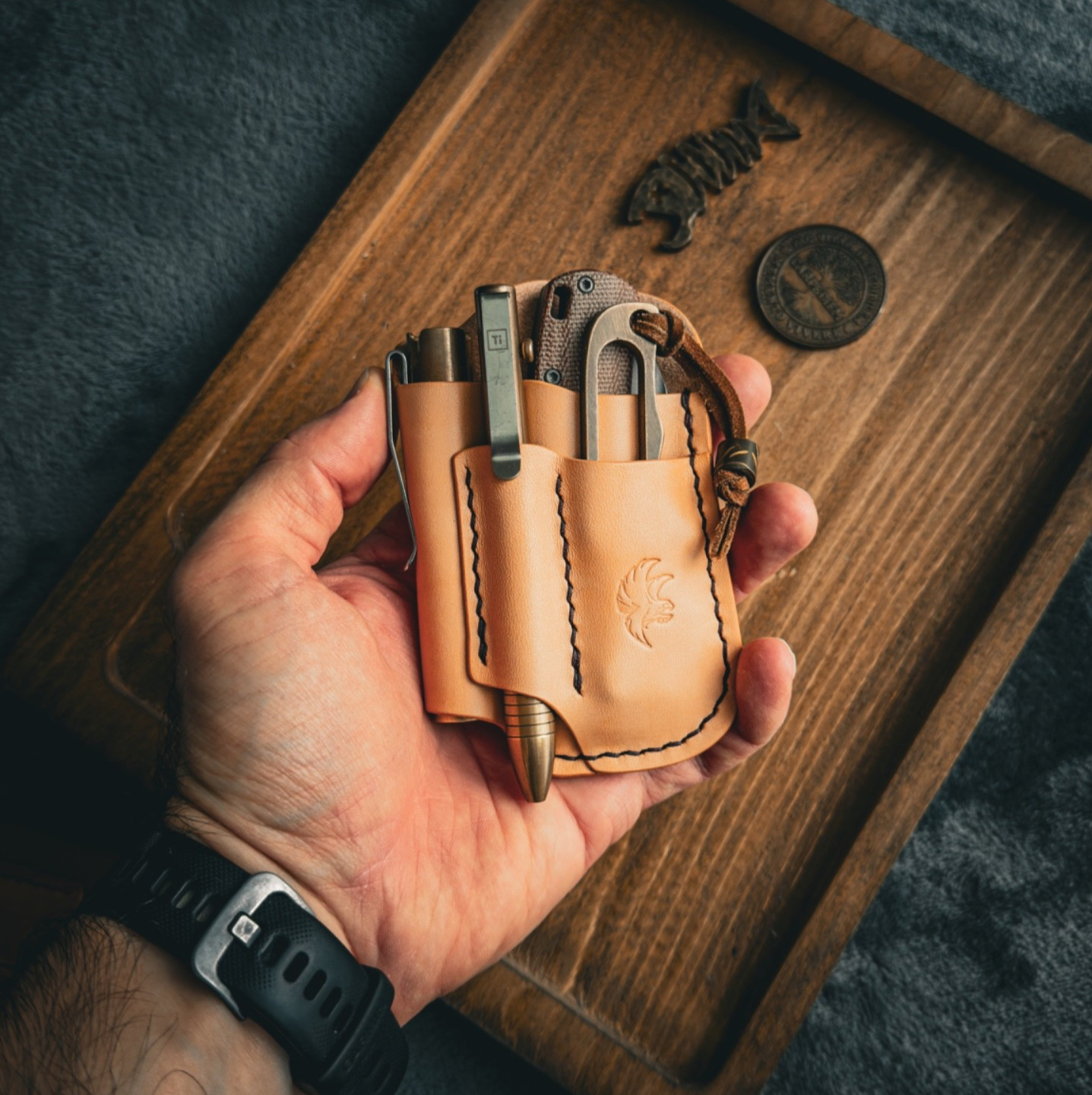 Handmade Natural Leather Edc Pocket Organizer, Leather Edc Pouch