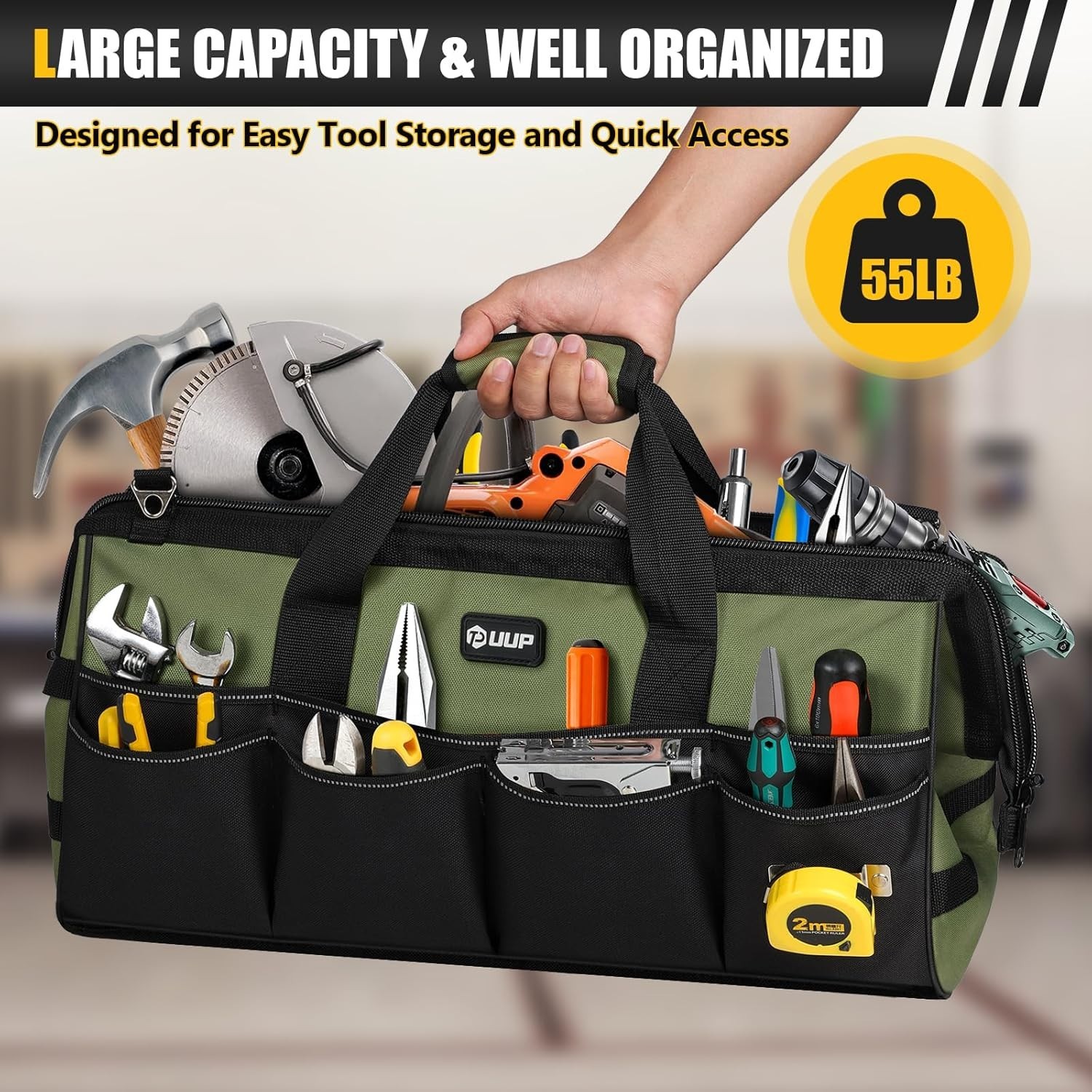 Tactical 20-Inch Tool Bag with Water-Resistant Nylon and Reflective Stripes