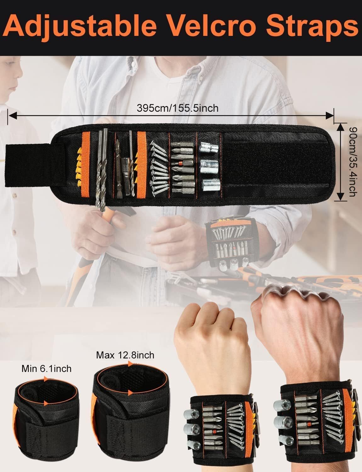 Magnetic Wristband with 15 Magnets,Tool Belt for Holding Screws,Nails,Drill Bits