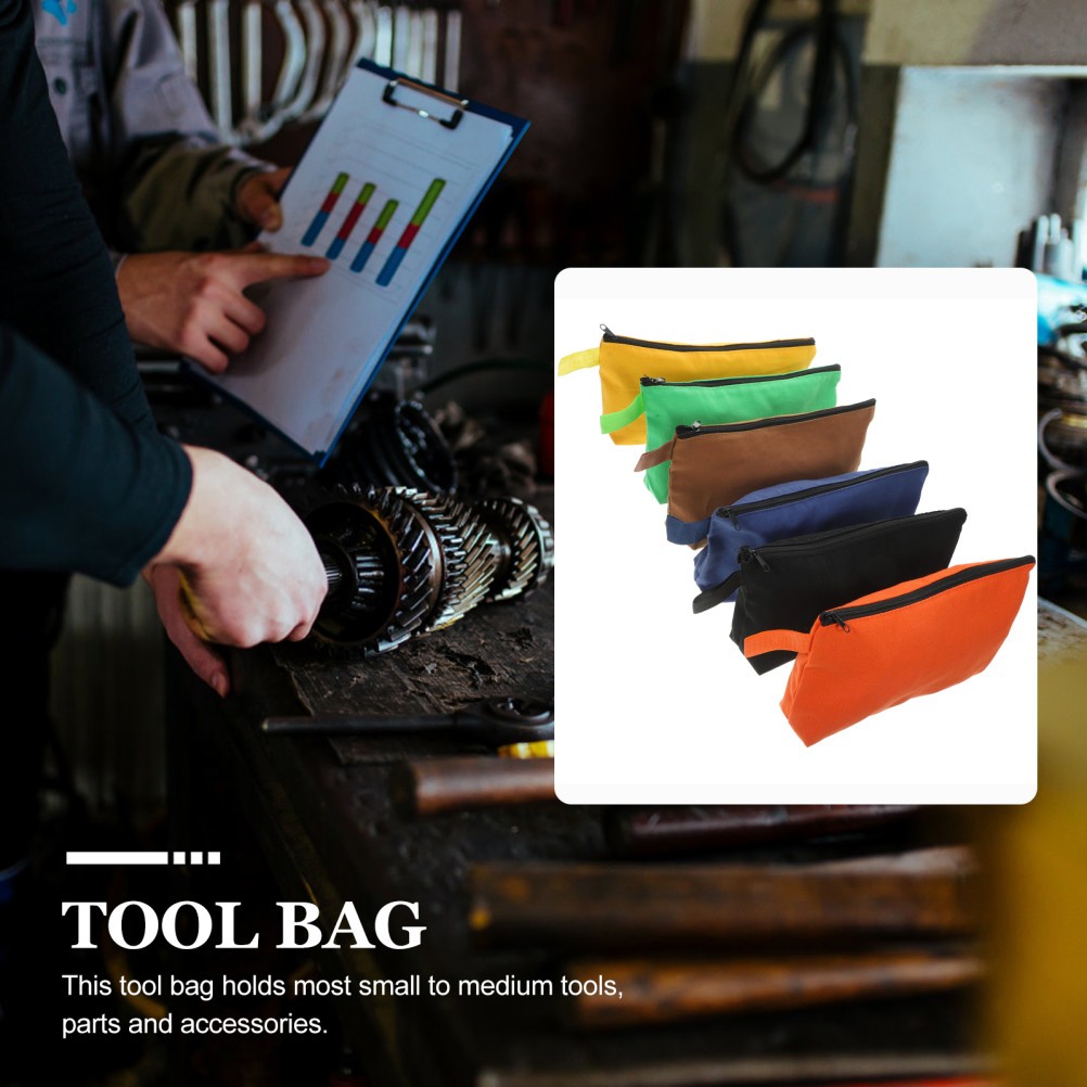 6Pcs Durable Canvas Tool Bag Pouch with Zipper for Storage Assorted Colors