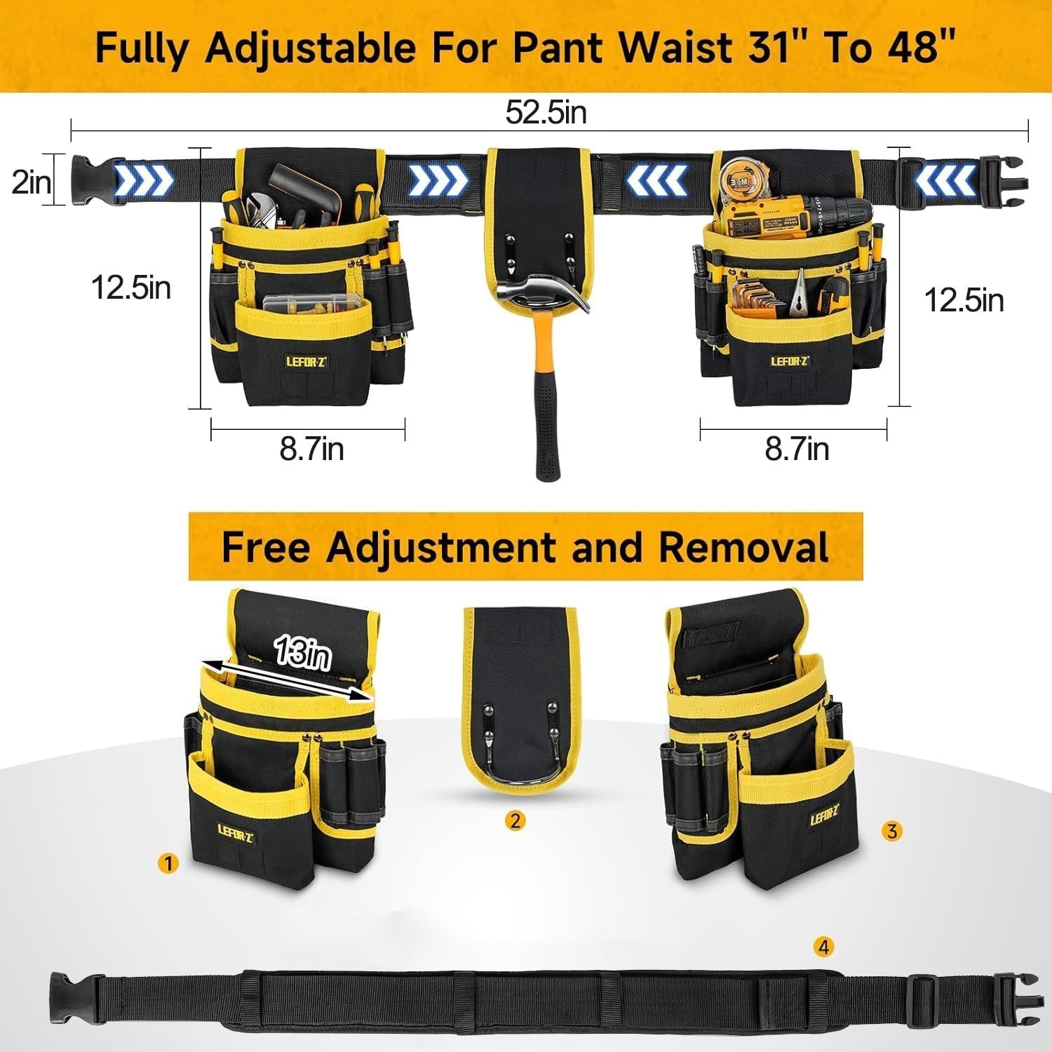 Heavy Duty 27-Pocket Tool Belt with Magnetic Pouch – Adjustable for Comfort