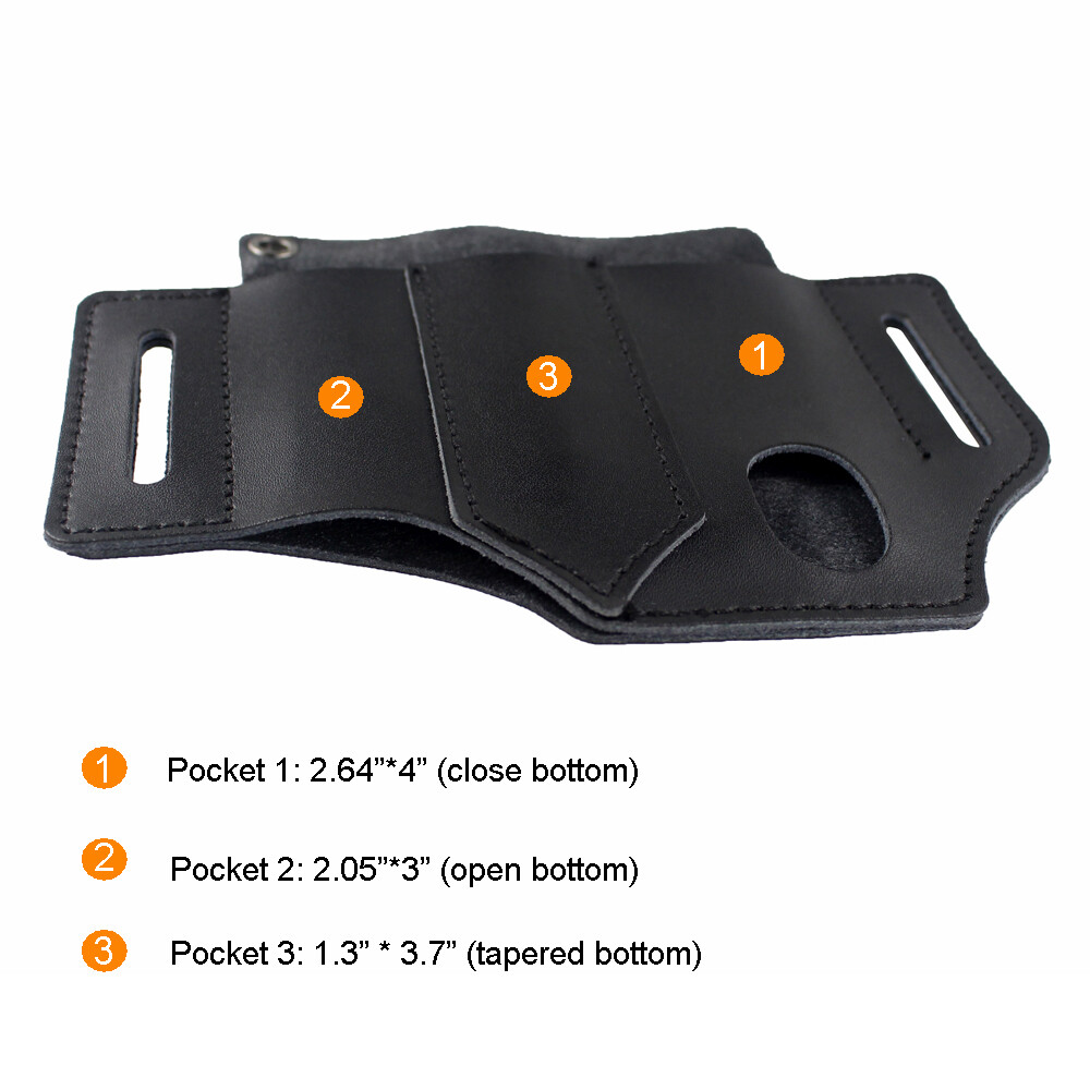 Tactical Tools Sheath Pouch 3 Pockets Leather Belt EDC Pocket Pen Knife Holder