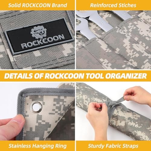 16 Pocket Wrench Roll Organizer—Rolled Tool Pouch Bag—Light Camouflage