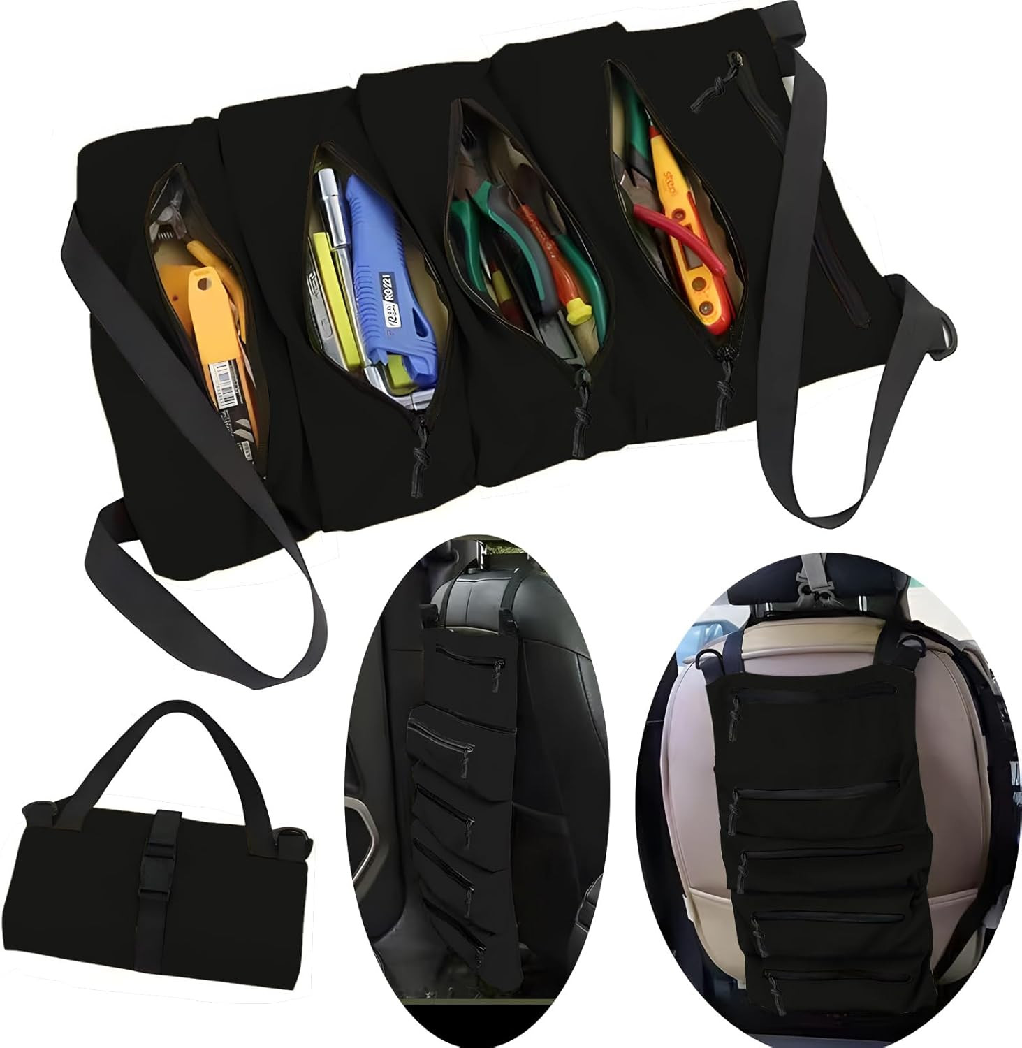 Multi-Purpose Tool Roll Up Bag 5 Pocket Wrench Pouch Canvas Hanging Organizer US