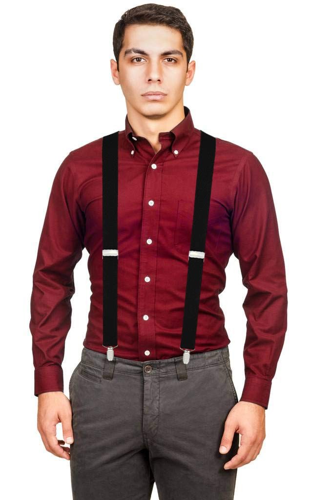 Moulen Men’s X-Back 1.4 Inches Wide 4-Clips Adjustable Large, Black