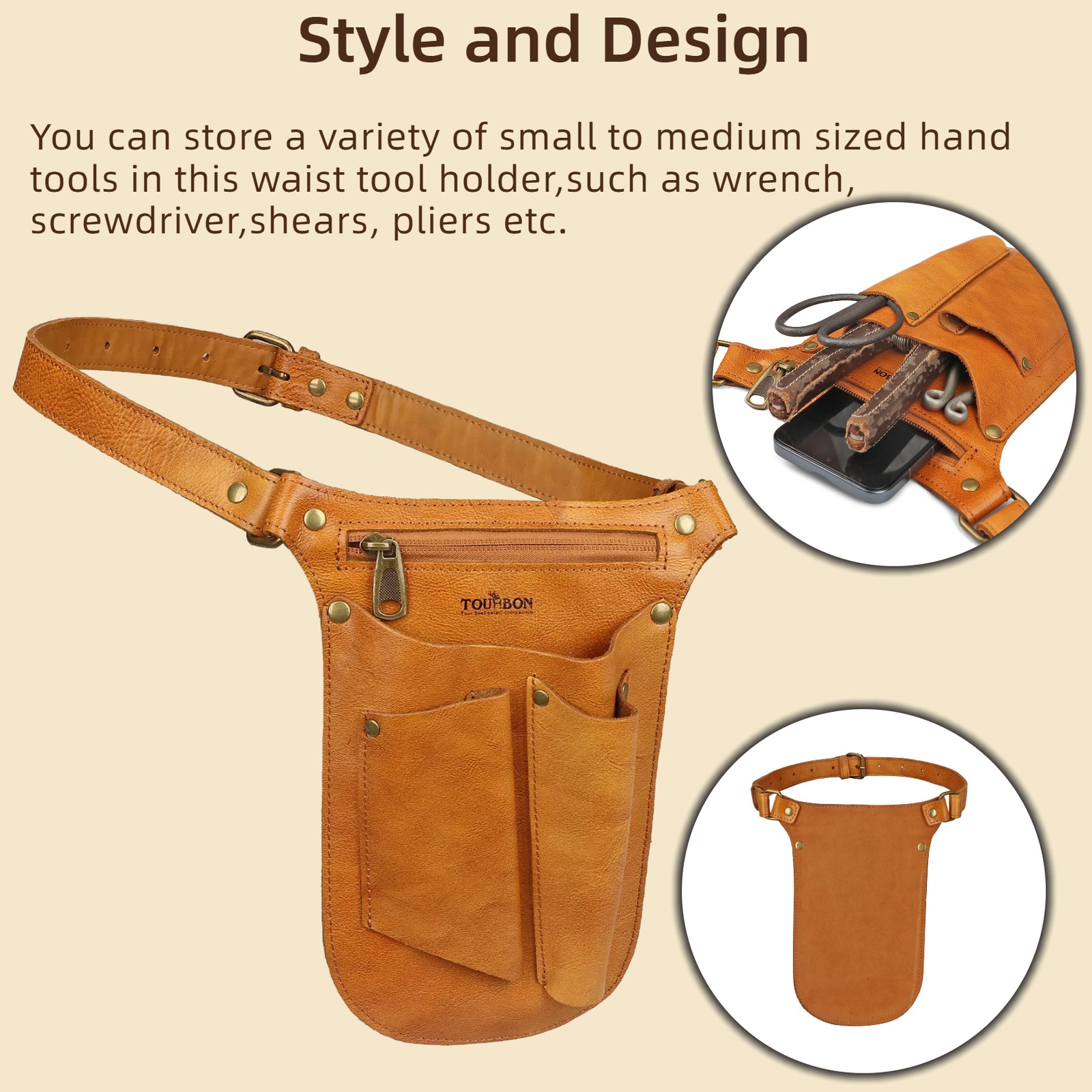 TOURBON Leather Gardening Tools Belt Florist Holder Bag Utility Pouch Phone Case