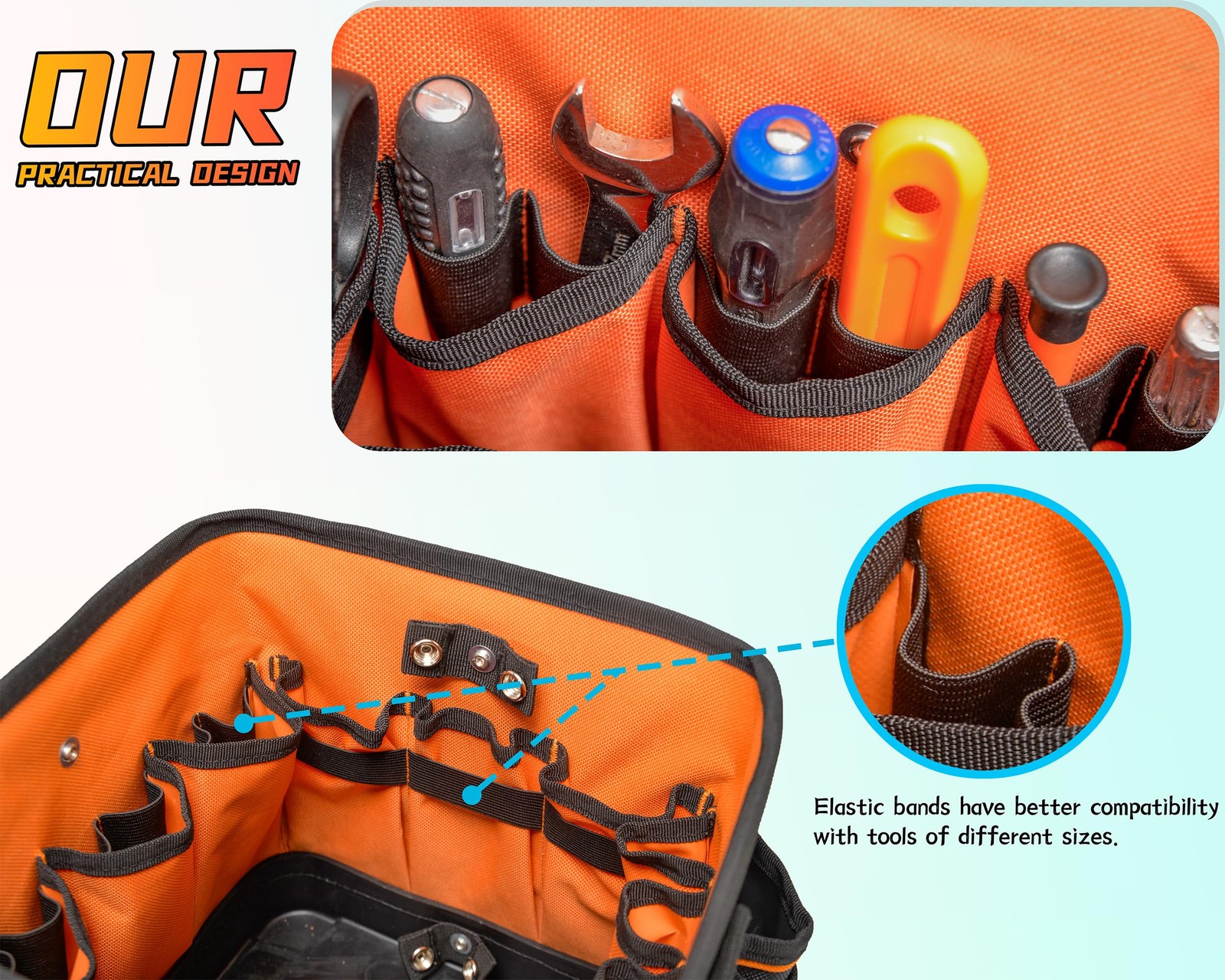 Piwatools 10-Inch Pro Compact Hard-Body Electrician Tool Bag Removable Divider