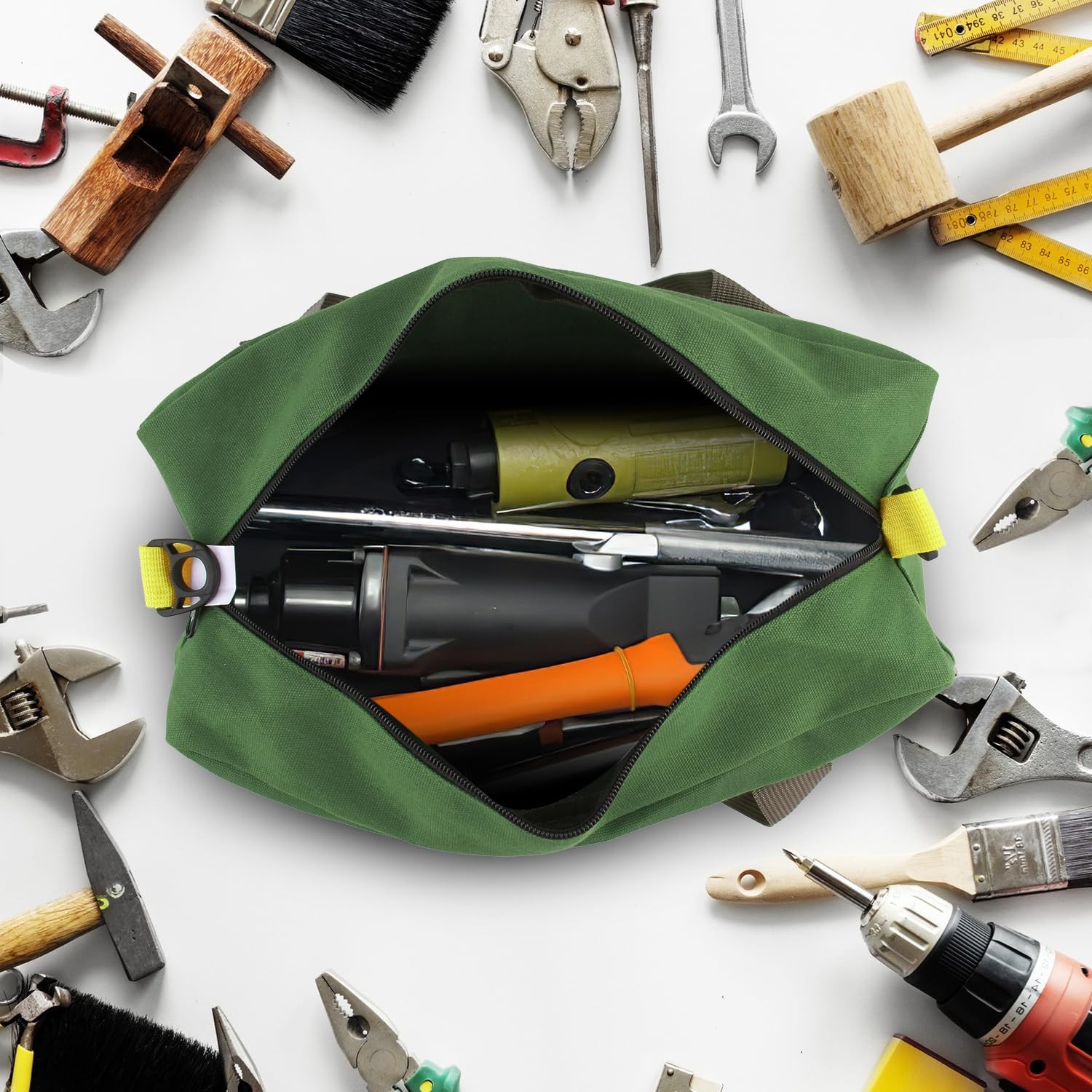 Small Tool Bag, Canvas Storage Large Capacity 12 Inch, Green