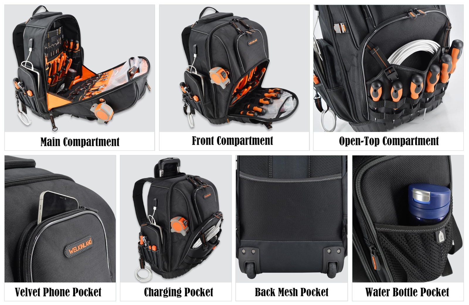 72pockets Rolling Tool Backpack For Electricians Large Tool Bag With Wheels Roll