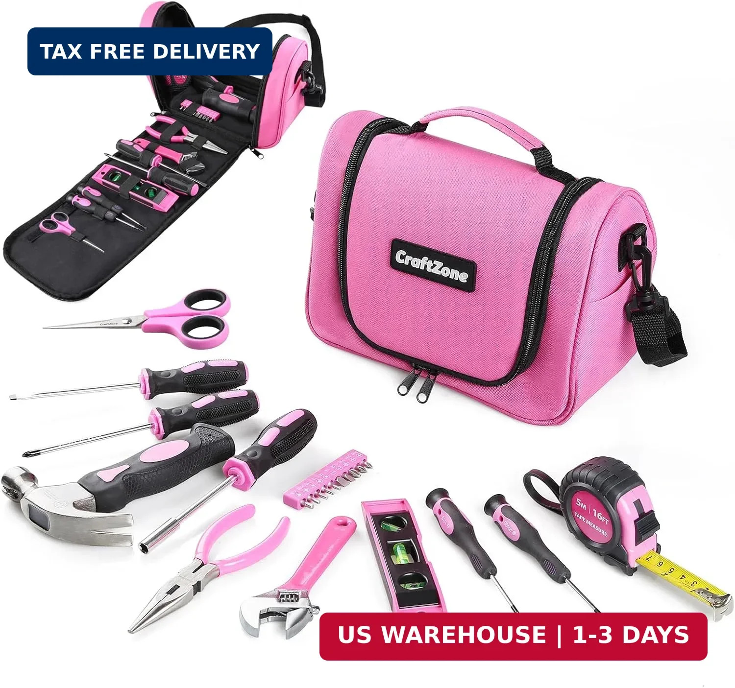 Pink Tool Set | Tool Bag for Women with Shoulder Strap | Basic Tool Kit|21Pcs To