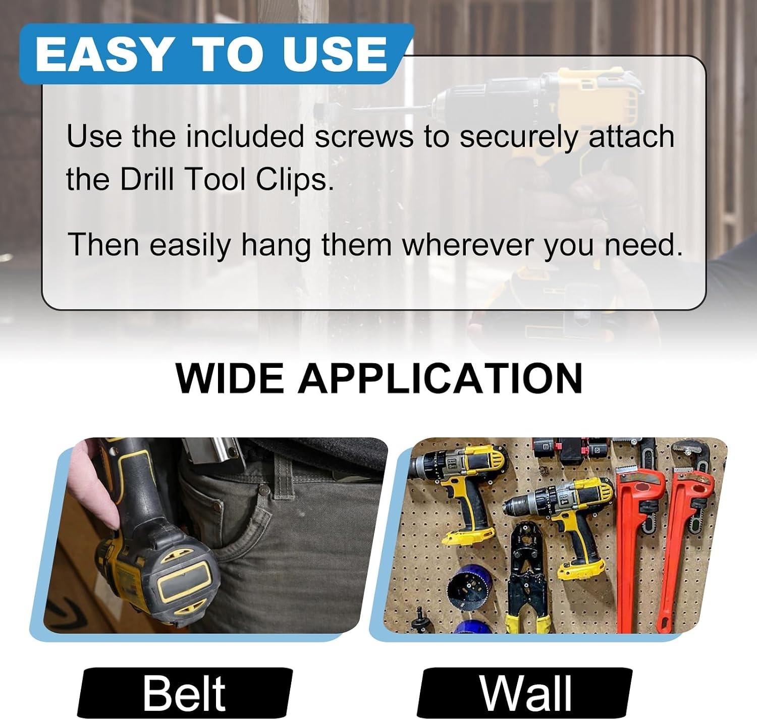 6-Pack Stainless Steel Tool Clips for 20V Impact Drivers – Secure Hold