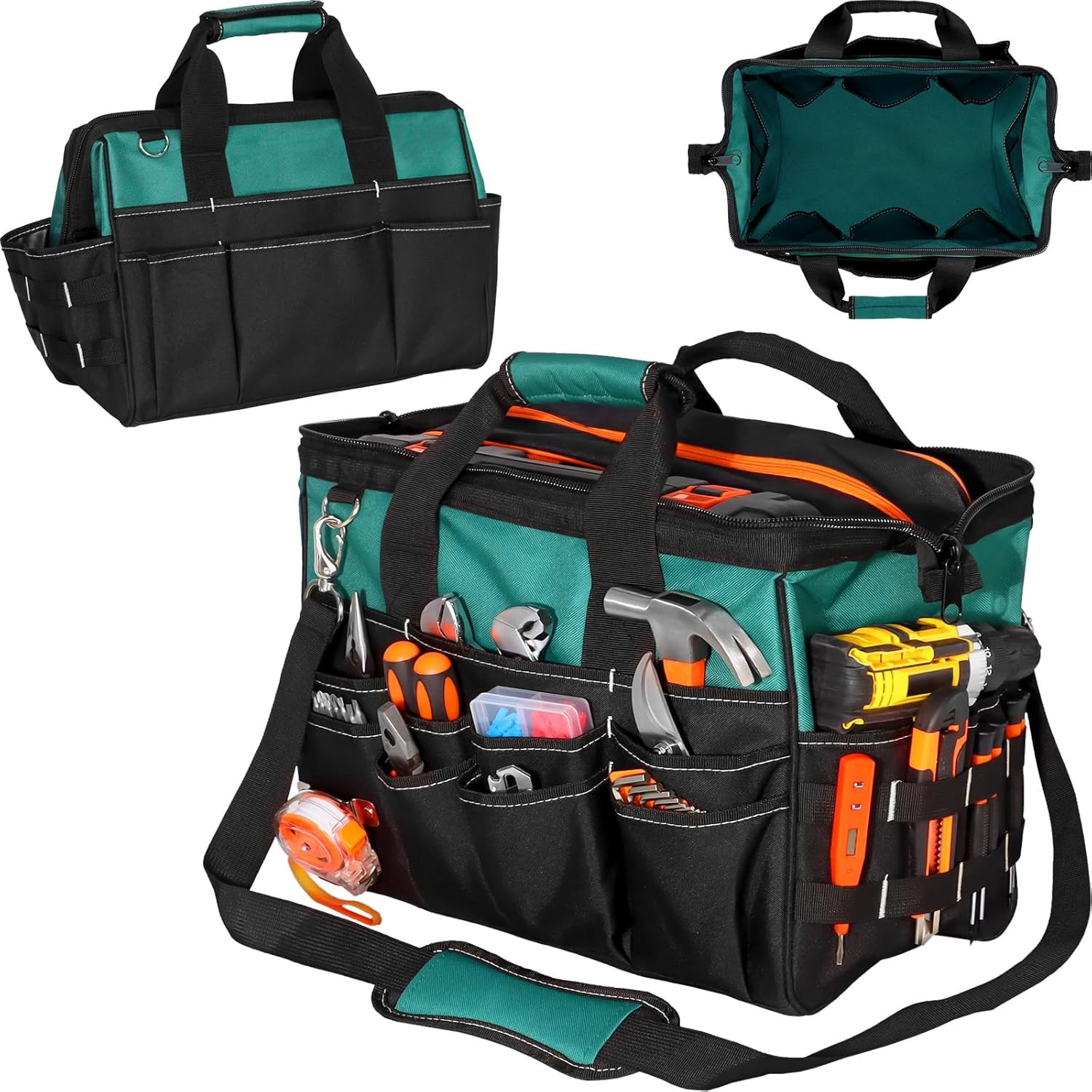 17″ Heavy Duty Tool Bag 1680D Multi-Pocket Organizer with Shoulder Strap