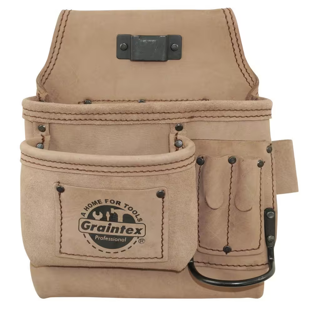 5-Pocket Left Handed Beige Top Grain Leather Tool Pouch