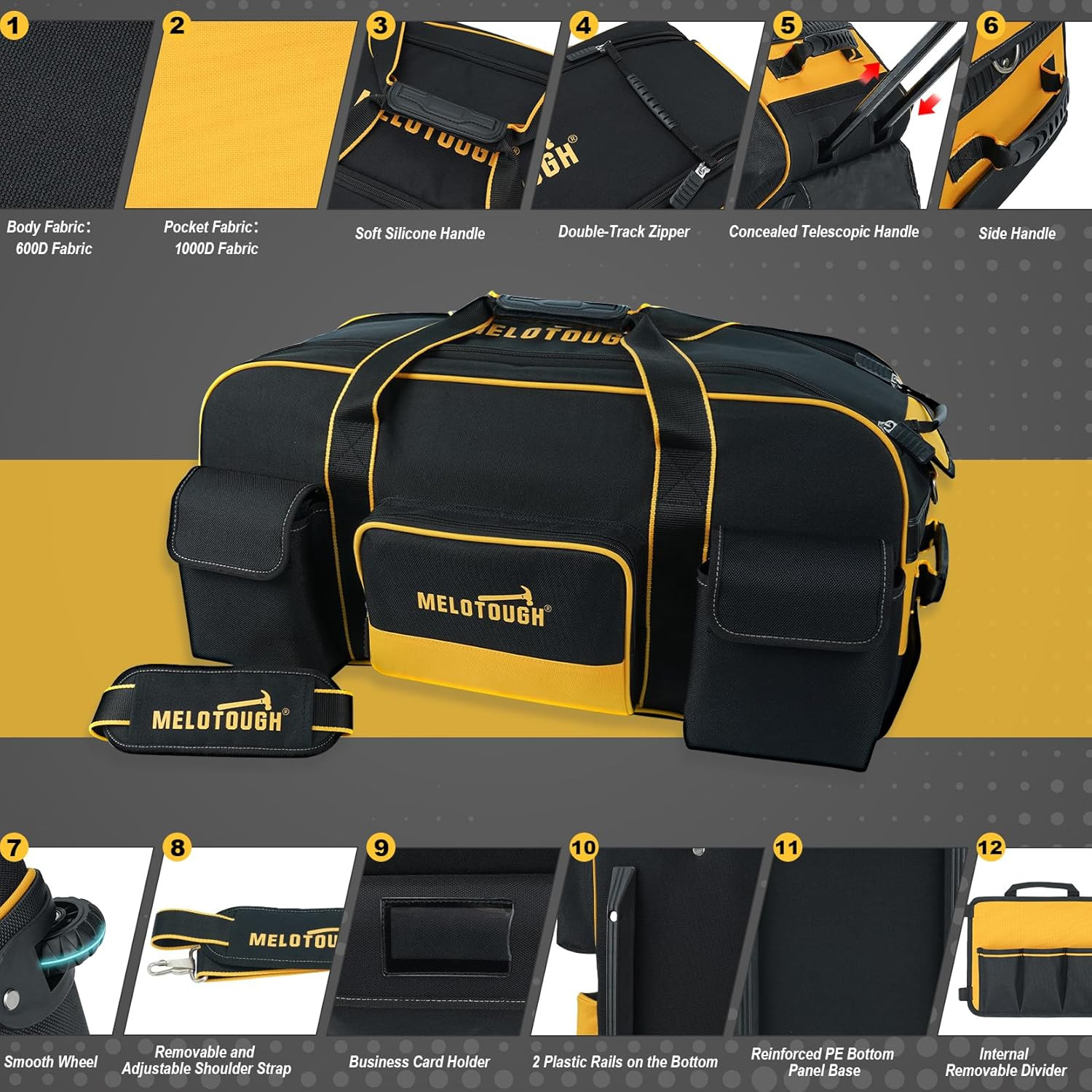 Rolling Tool Bag with Wheels,Large Capacity Tool Bag Organizer with Concealed Te
