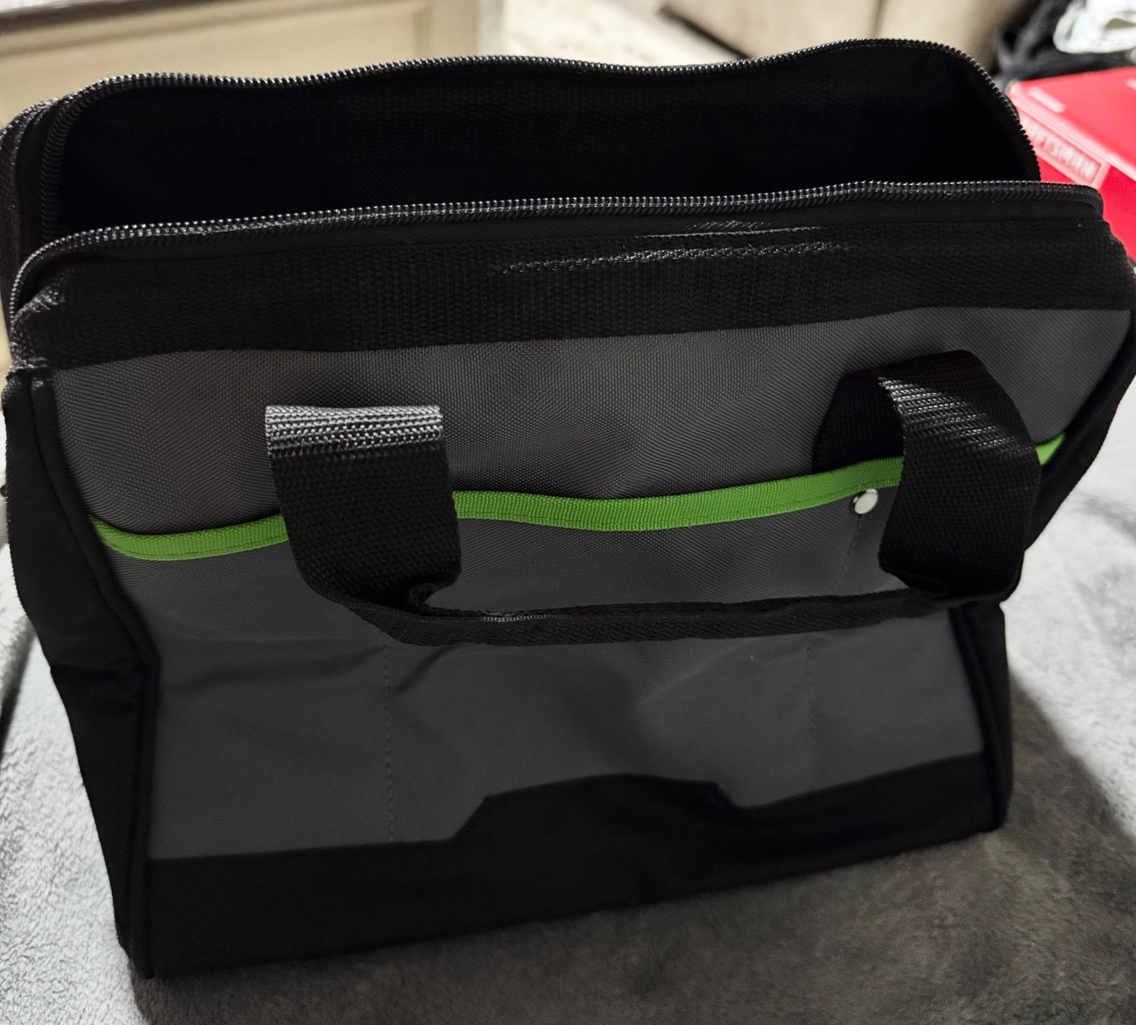FLEX 24v Zippered Tool Bag Black Grey W/Green Stripe 12x10x8 6 slip pockets NEW