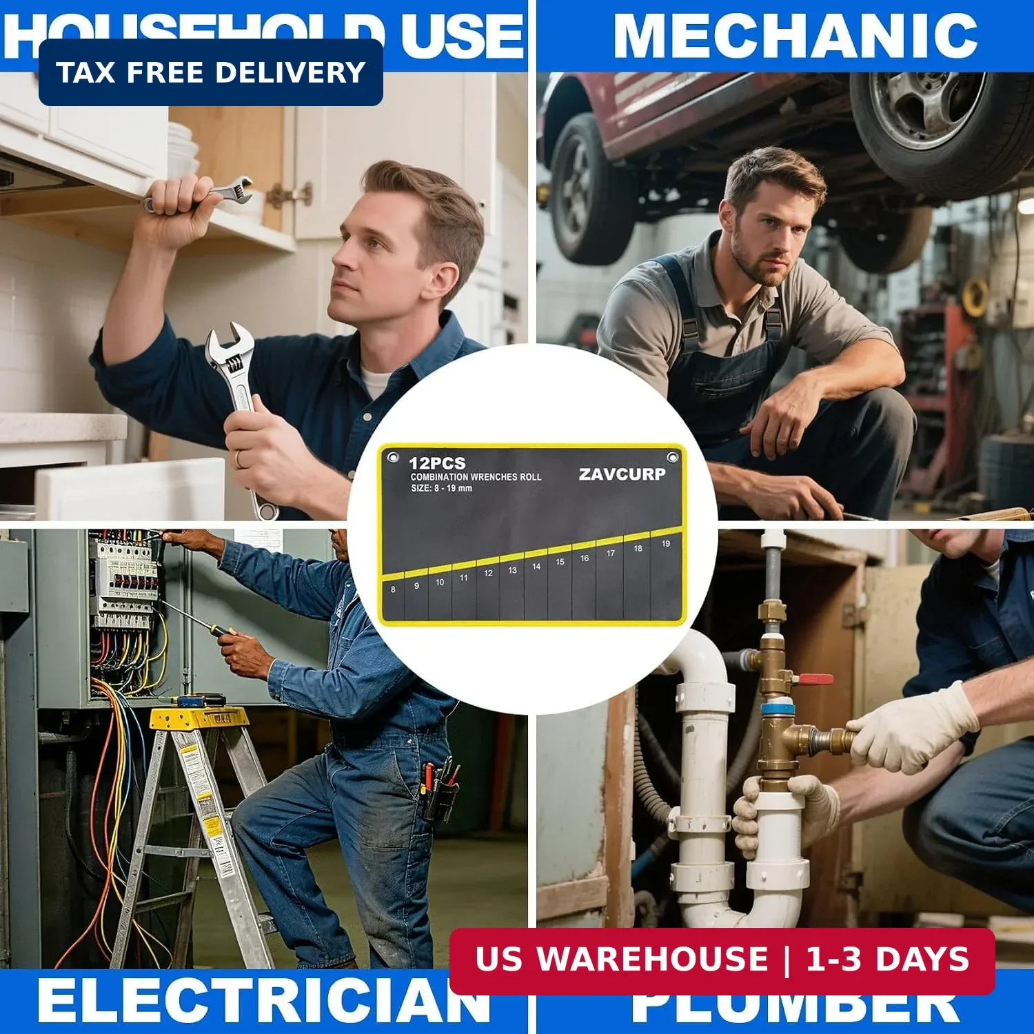 Wrench Roll Up Pouch Wrench Organizer Bag Wrench Tool Holder 18 Pockets