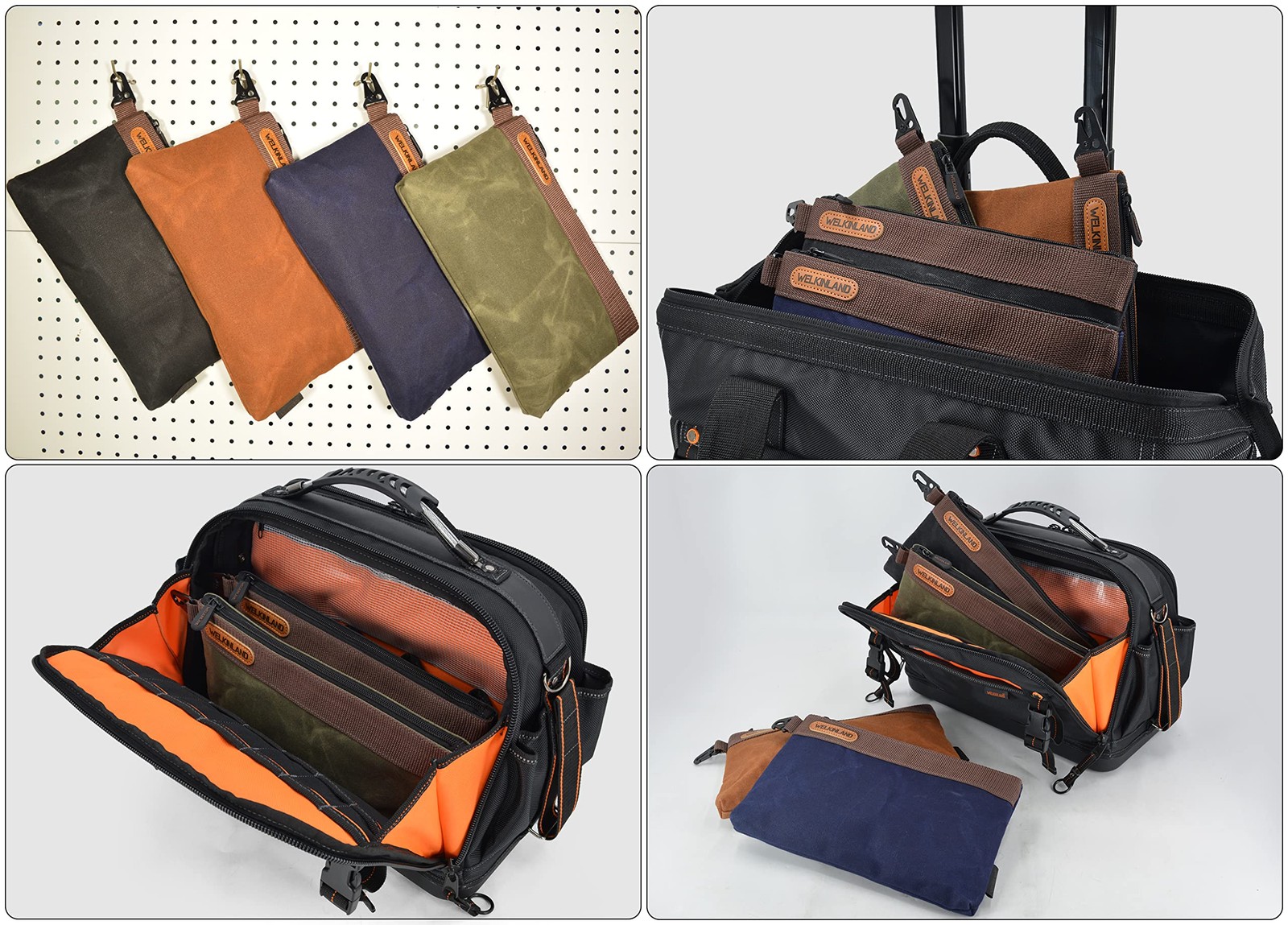 WELKINLAND Heavy-Duty Canvas Tool Pouch 12-Inch Large, Black/Olive/Navy/Brown