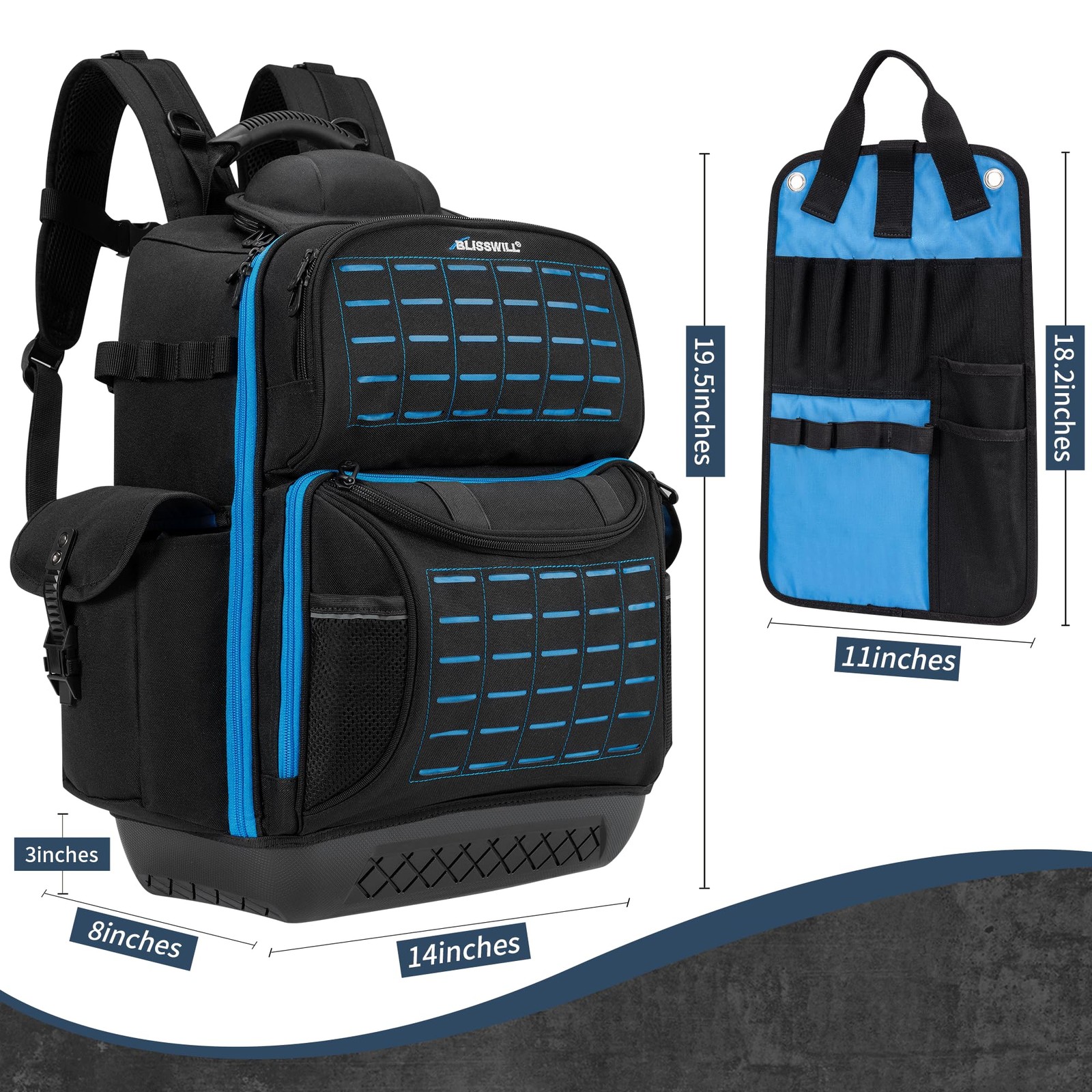 BLISSWILL Tool Bag Backpack for men,Heavy Duty 14″ L x 8″ W x 19.5″ H, Black