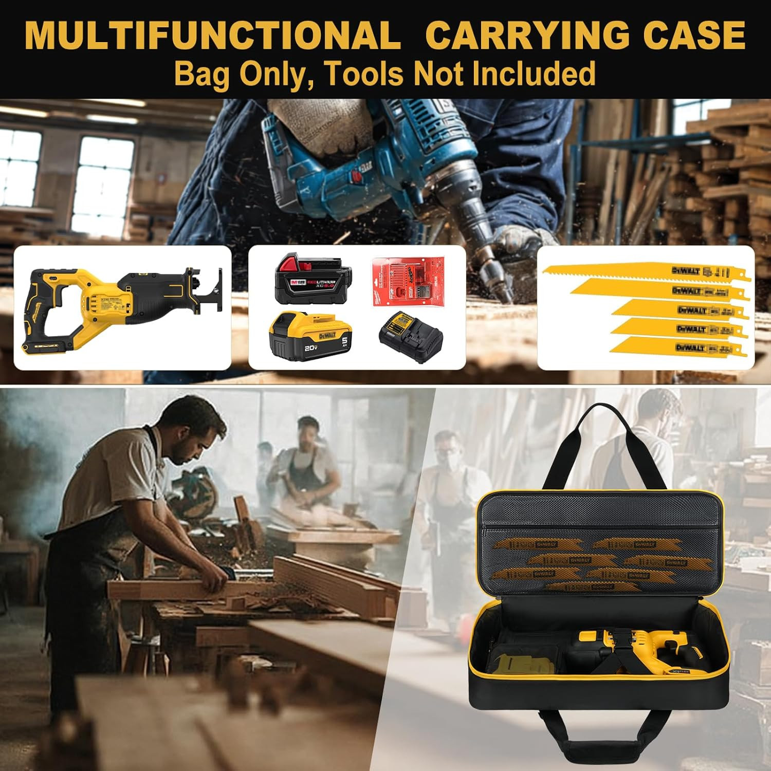 Reciprocating Saw Storage Case 18.7 in Tool Bag Blade Battery Charger Pockets