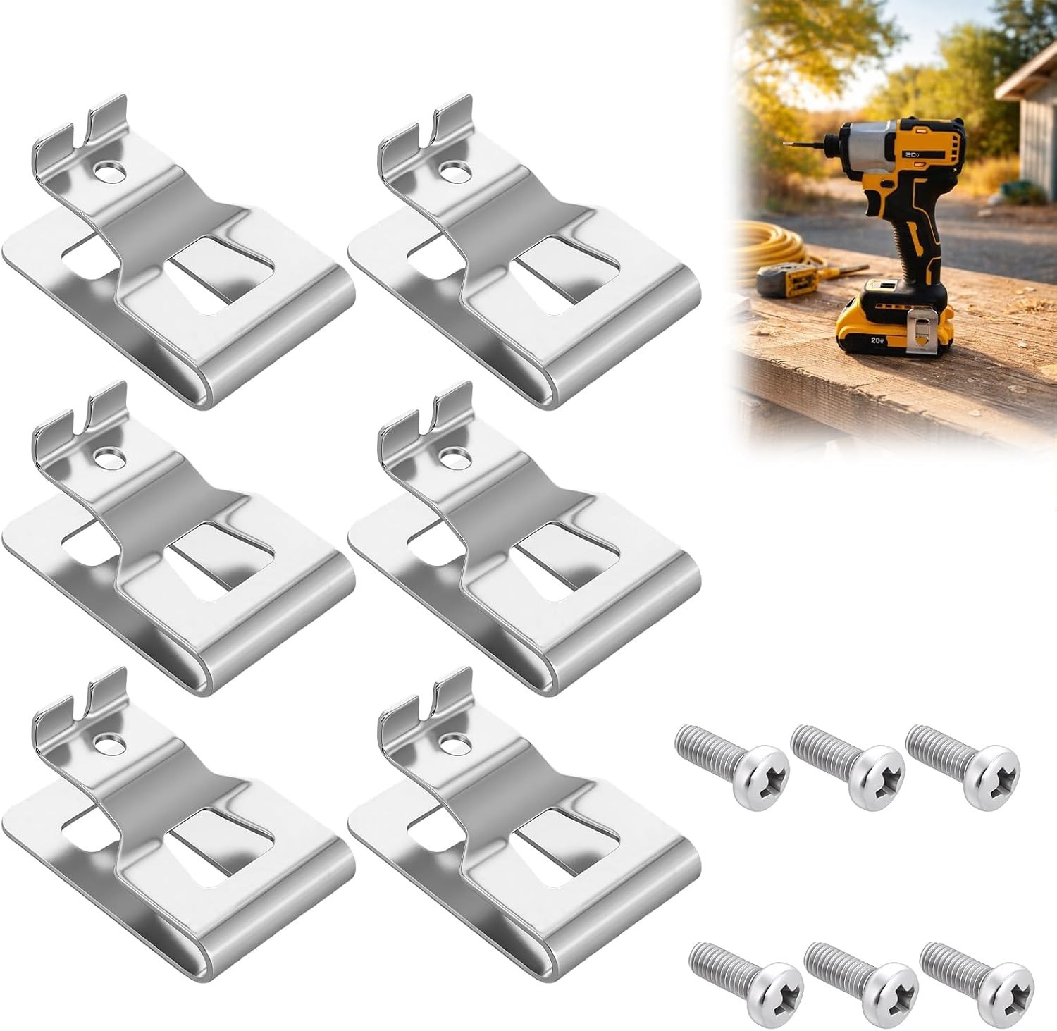 6-Pack Stainless Steel Tool Clips for 20V Impact Drivers – Secure Hold