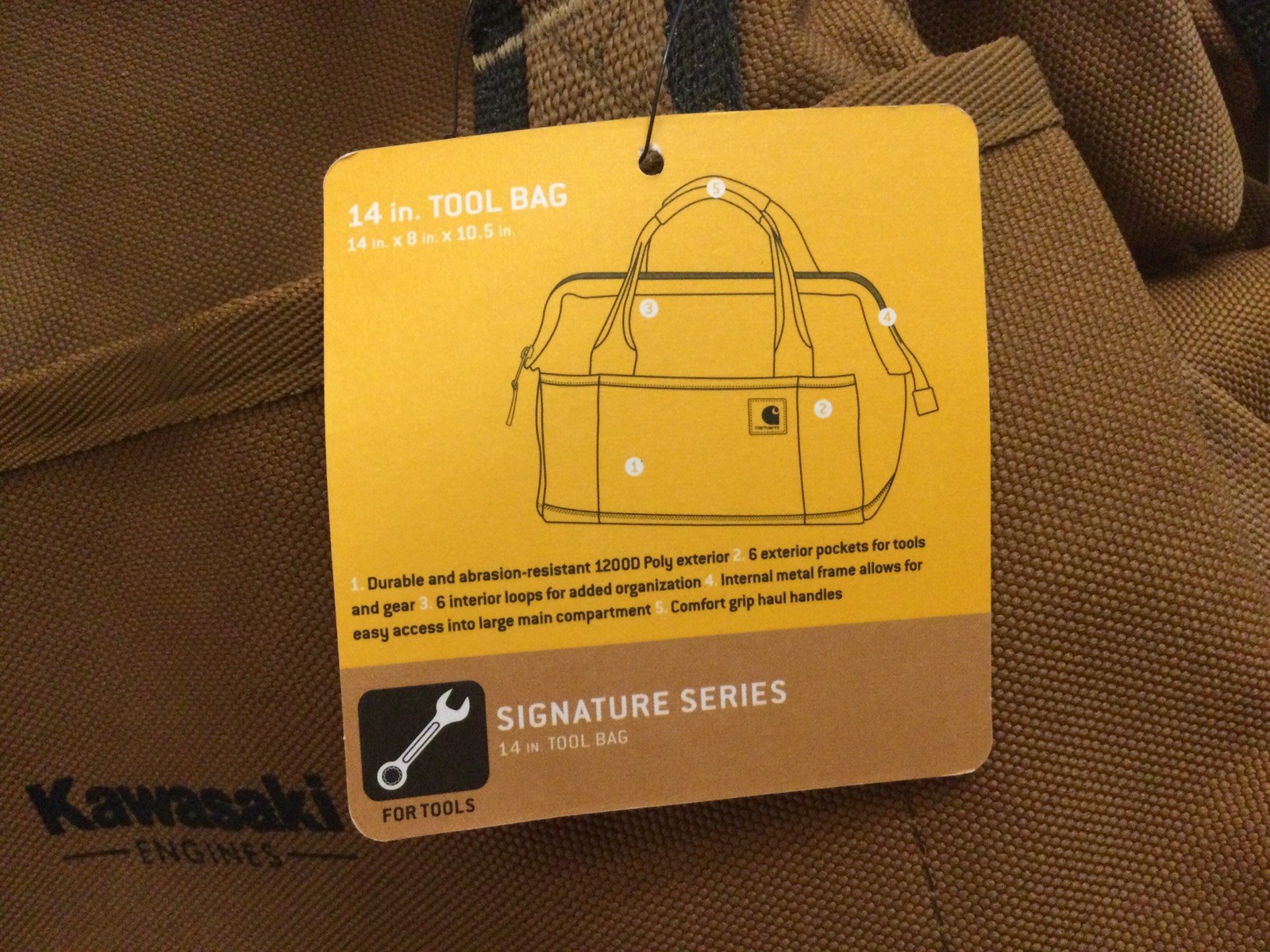 BNWT’s Carhartt Signature Series Kawasaki Engines 14” 6 Pocket Tool Bag.