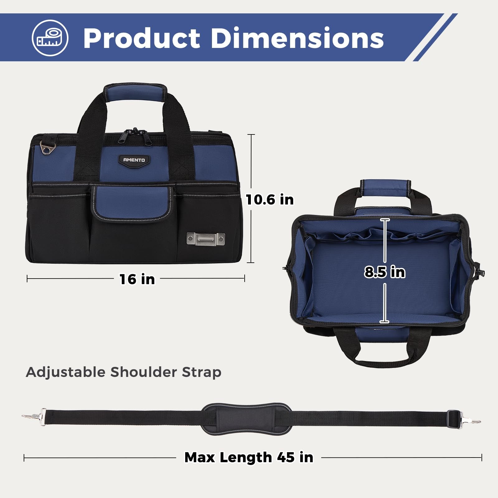 16-Inch Heavy Duty Tool Bag, 22 Pockets Empty Tool Box Organizer Storage, Sof…
