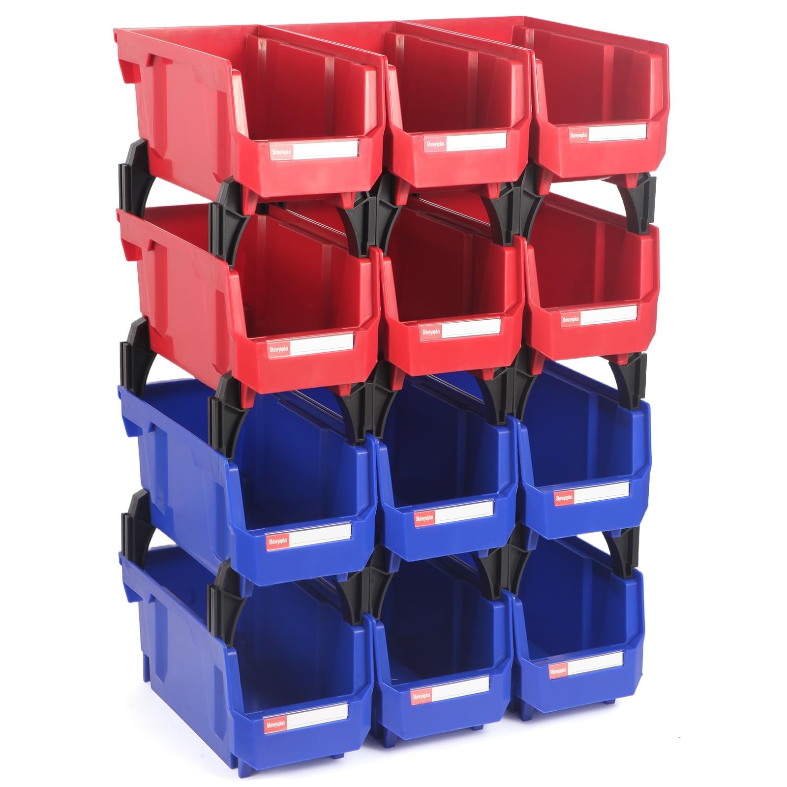 12 Packs Stackable Storage Bins, 11″ x 5″ x 5″ Plastic Bins,