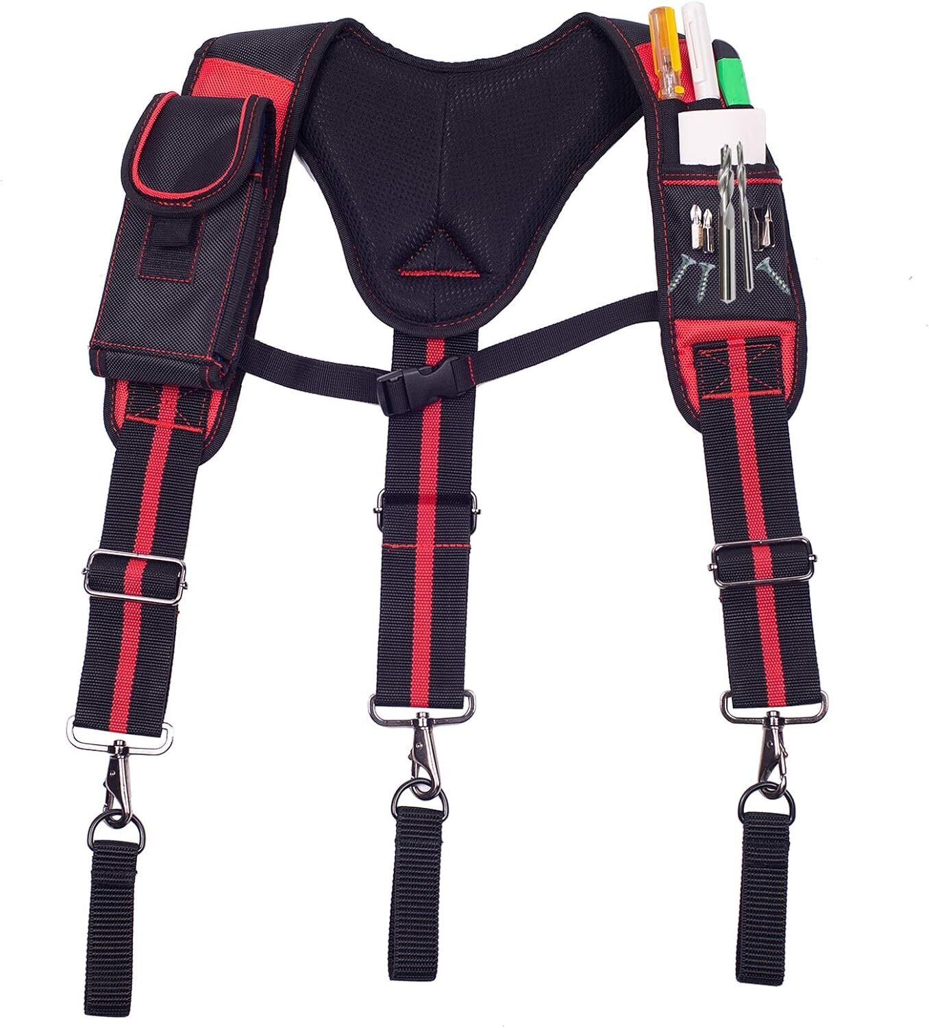 Black Red Magnetic Tool Belt Suspenders With Pockets And Heavy Duty Support