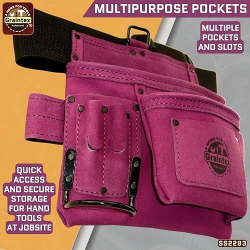 5 Pocket Suede Leather Tool Belt/Bag | | Multipurpose Leather Tool Belt Purple