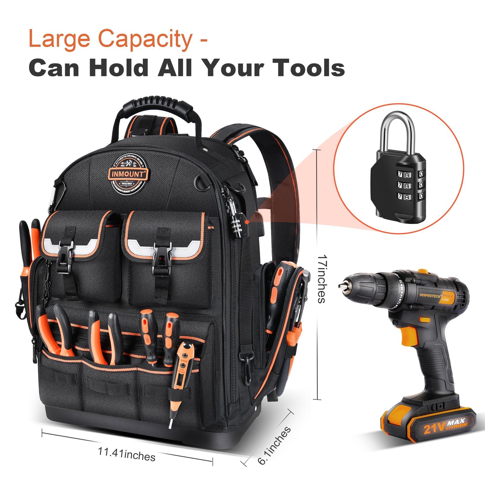 Tool Backpack Heavy Duty, Backpack Tool Bag organizer with 89 Pockets & Loops…