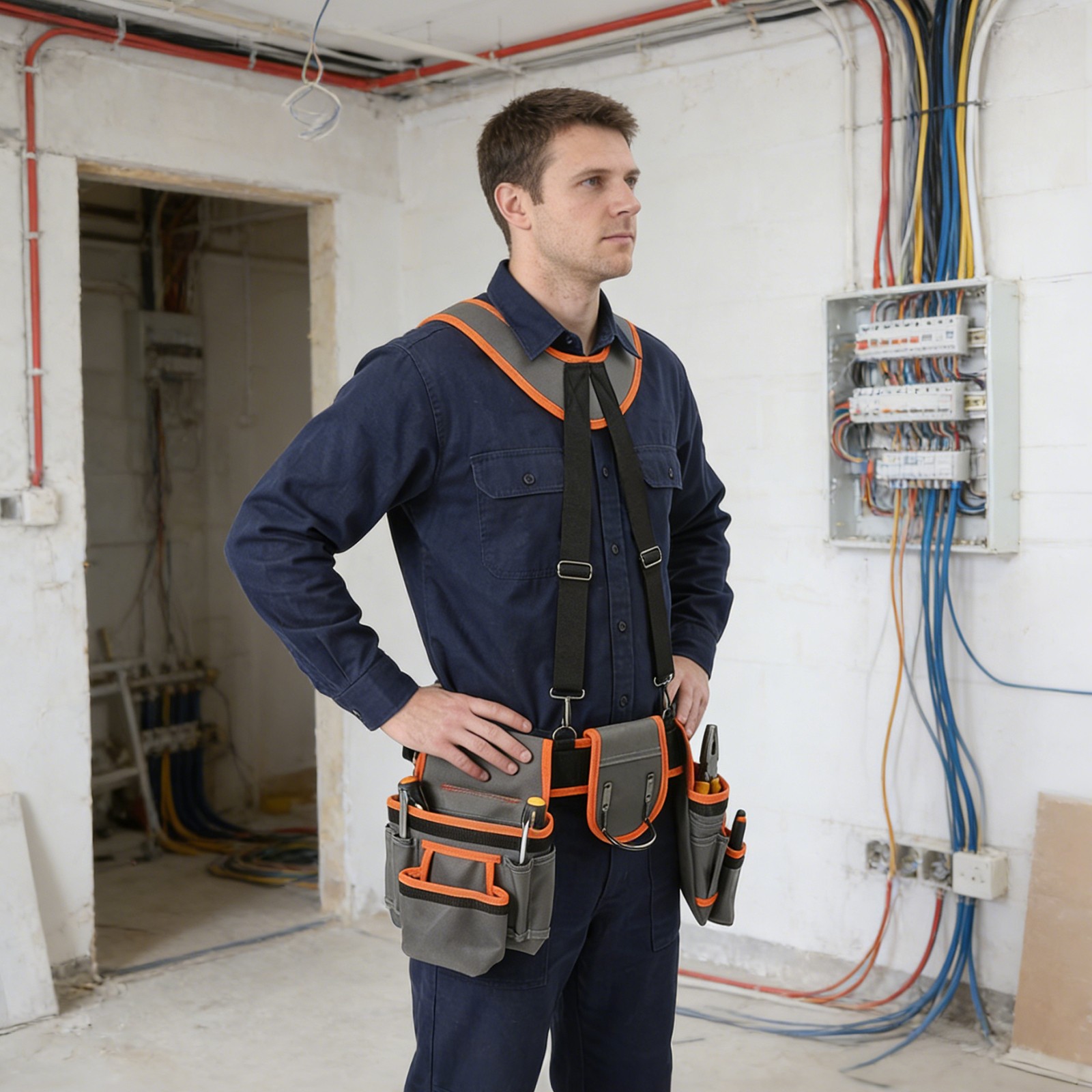 Tool Belt Tool Bag Multifunctional Waist-Mount Electrician Tool Bag w/Suspenders