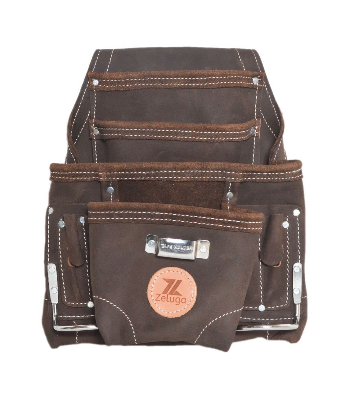 20148 10 Pocket Top Grain Leather Tool Bag Oil Tan Pouch Organizer Bag